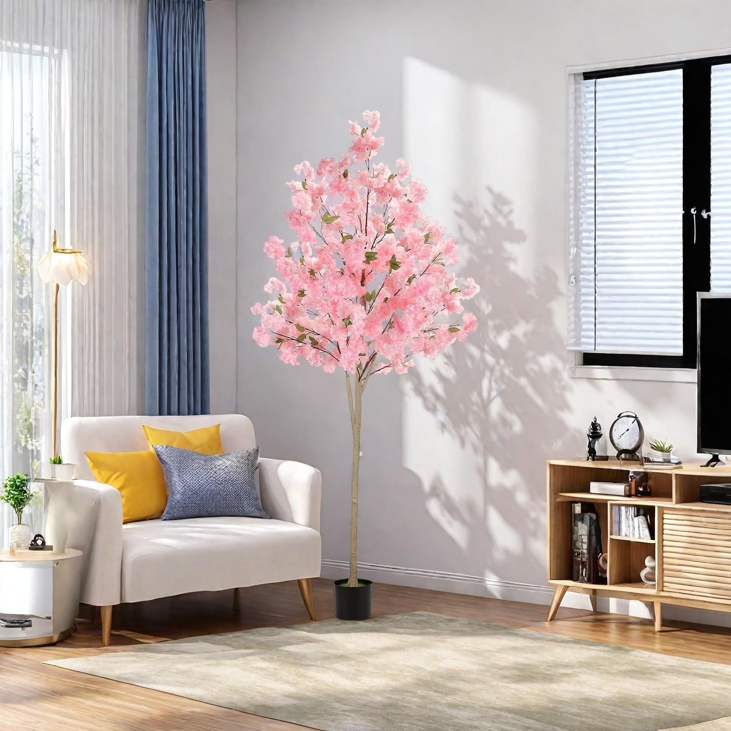 Artificial Cherry Blossom Tree, 6FT Pink Faux Sakura Tree with Pot, Realistic…
