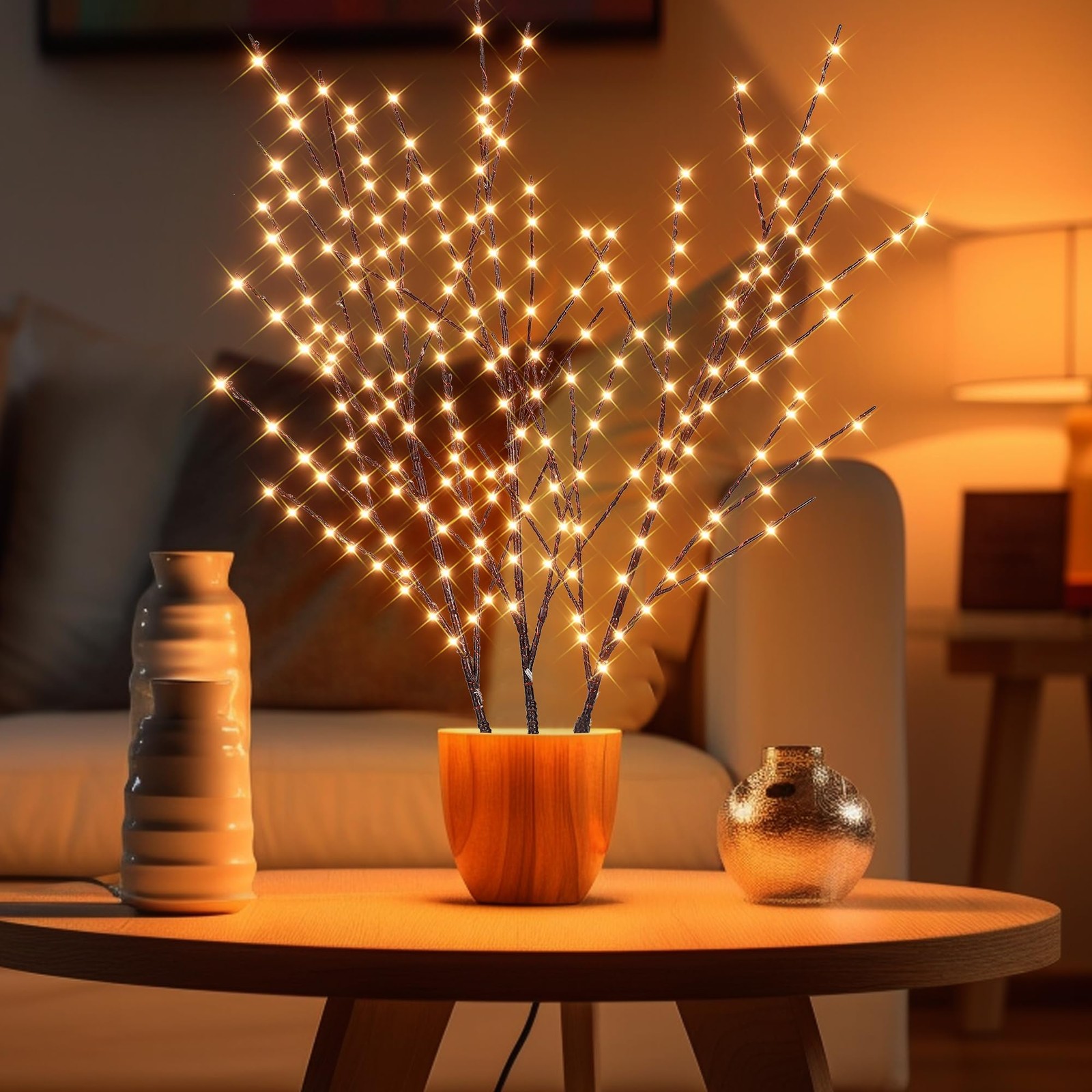 33in Lighted Branches with 180 LED Lights, Twinkling Light Up Tree with Timer…