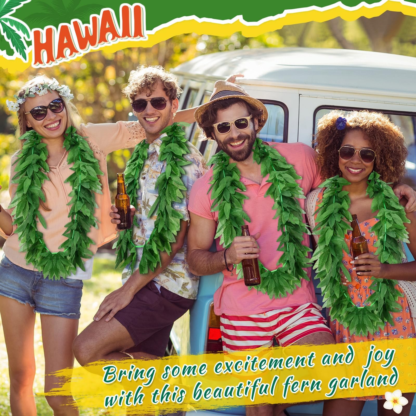 24 Pcs Tropical Green Leis Fern Leaf Necklace Green Fake Hawaiian Leis Artifi…