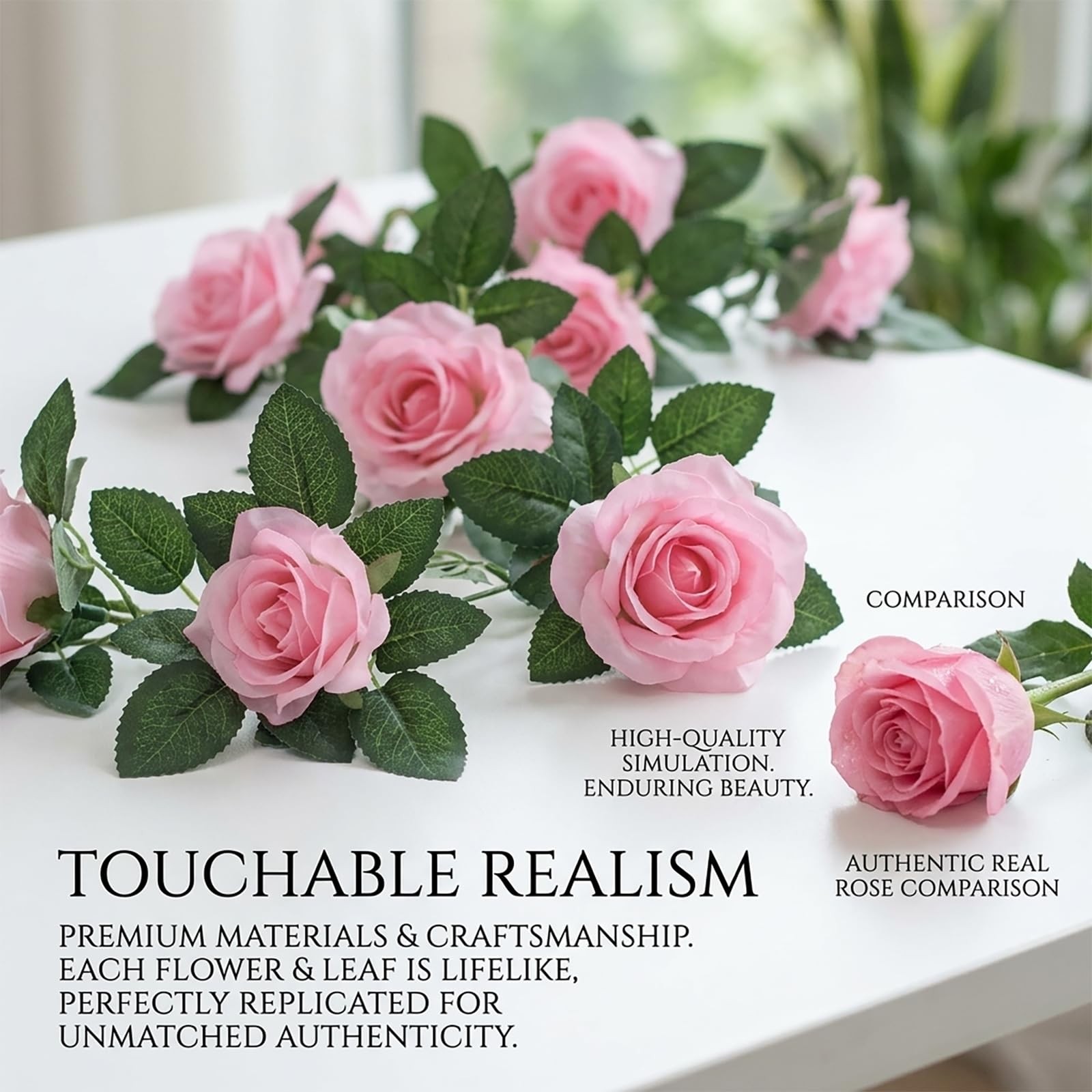 2 Pack Artificial Pink Rose Garland Vine – Total 16FT Silk Fake Blush Pink Ro…