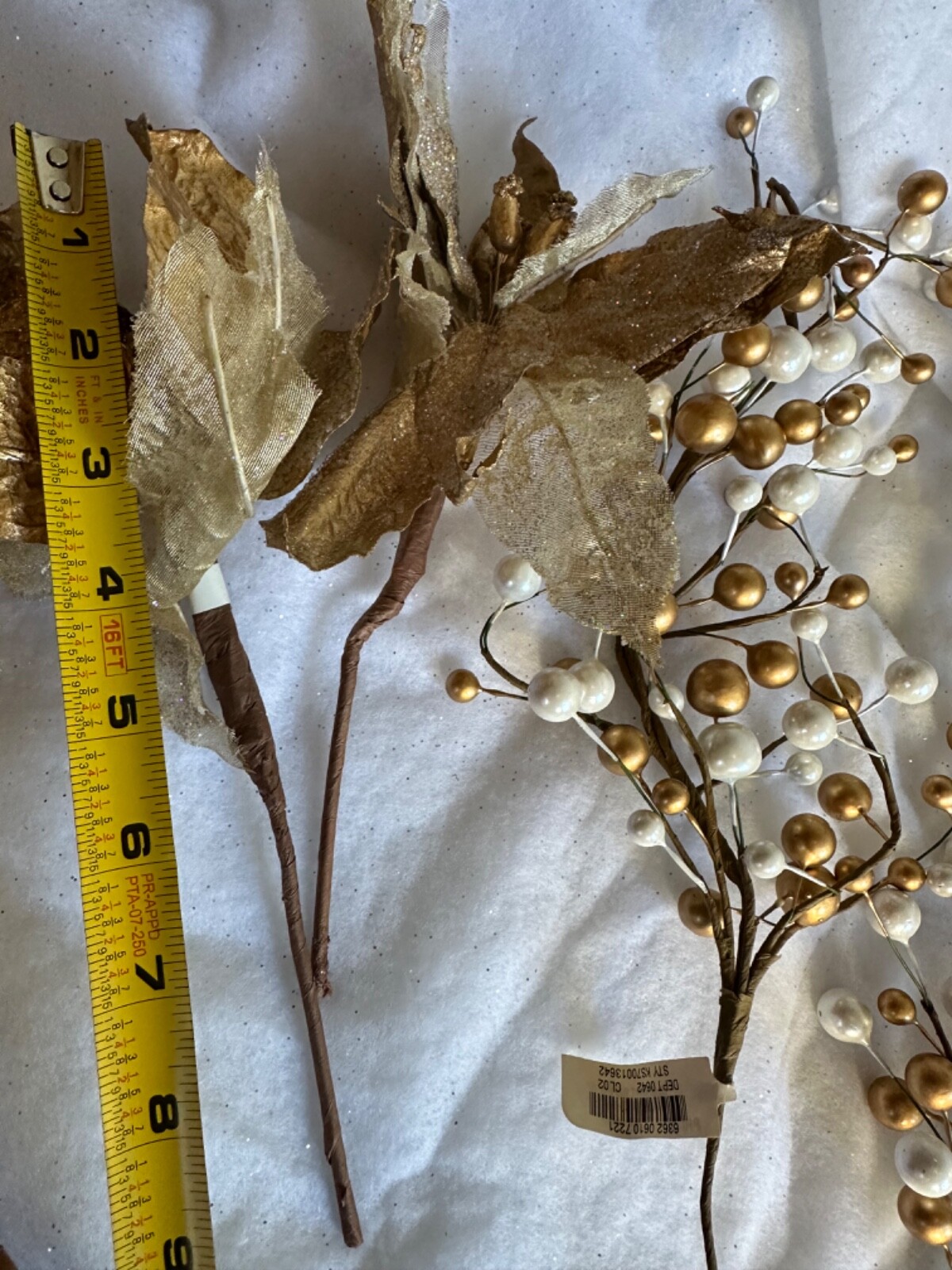 Berry Cluster Tree Pick Plant Spray Decorations Gold Beads White and Bronze Leaf