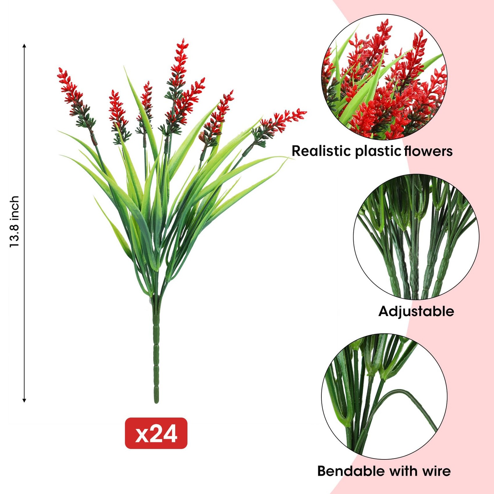 Artificial Lavender Flowers 15″ Height 24 Bundles UV Resistant for Garden Decor