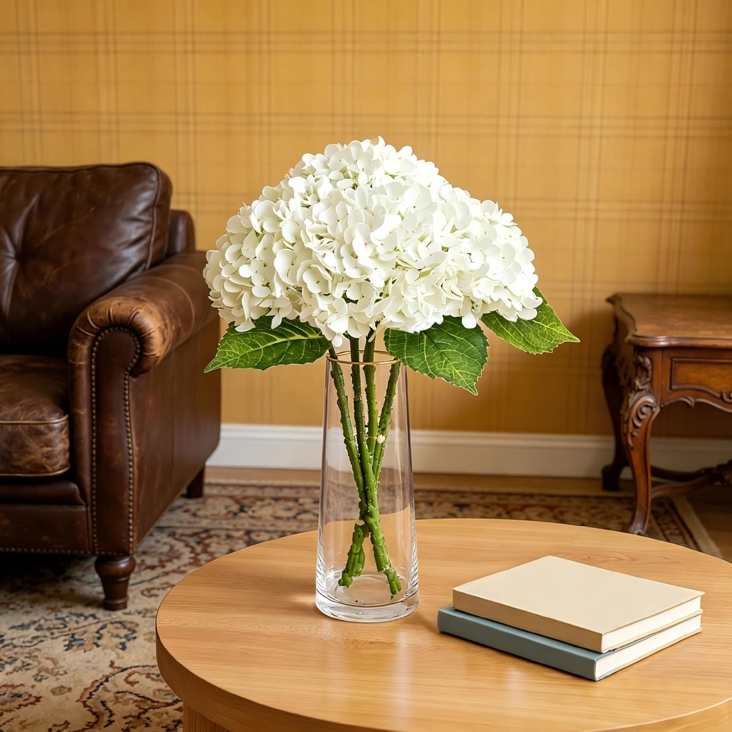 3 Pcs Real Touch Hydrangea Artificial Flowers, Waterproof 3D Latex White Hydrang