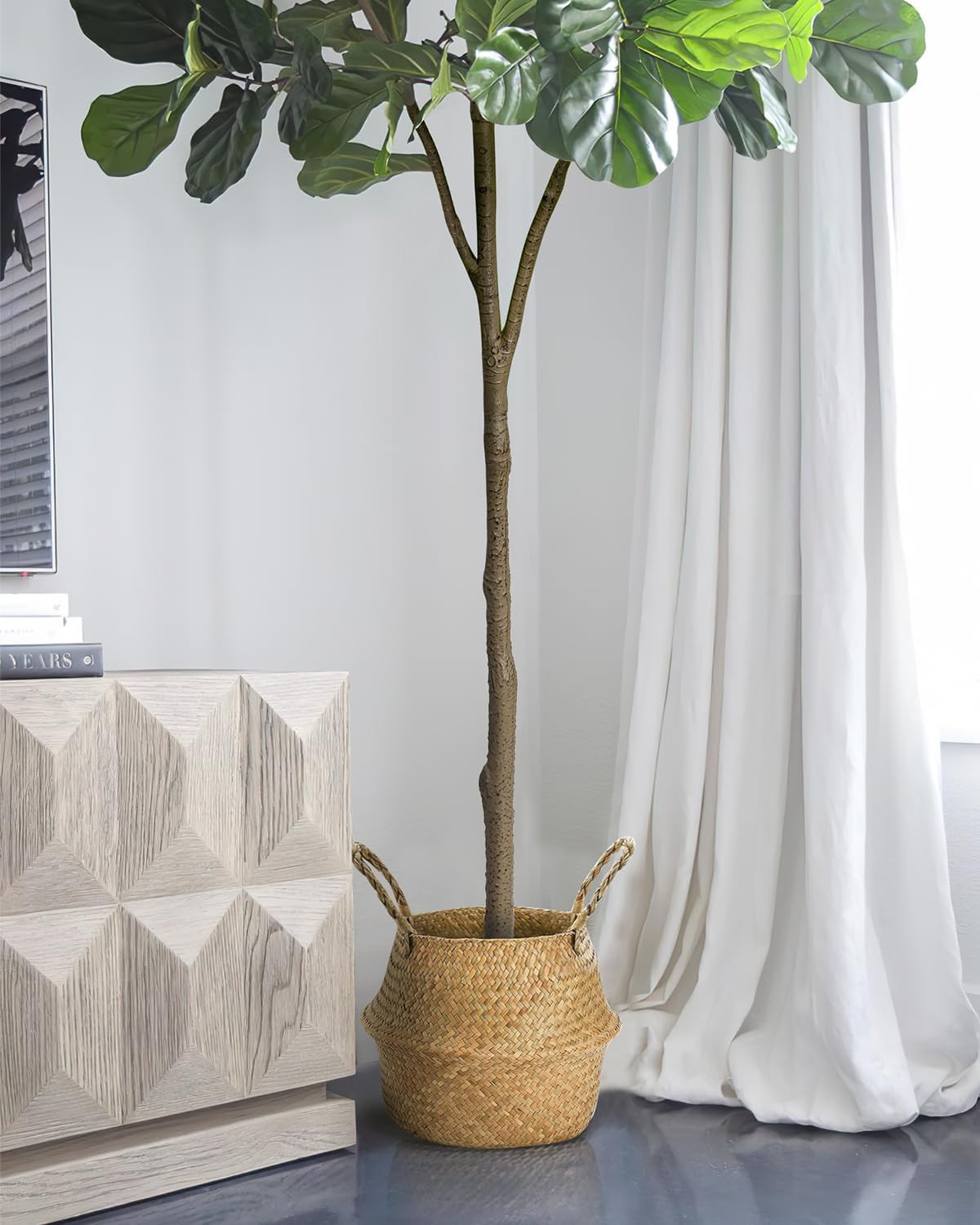 Artificial Fiddle Leaf Fig Tree 6FT – Large Fake Tree with White Planter&Basket,