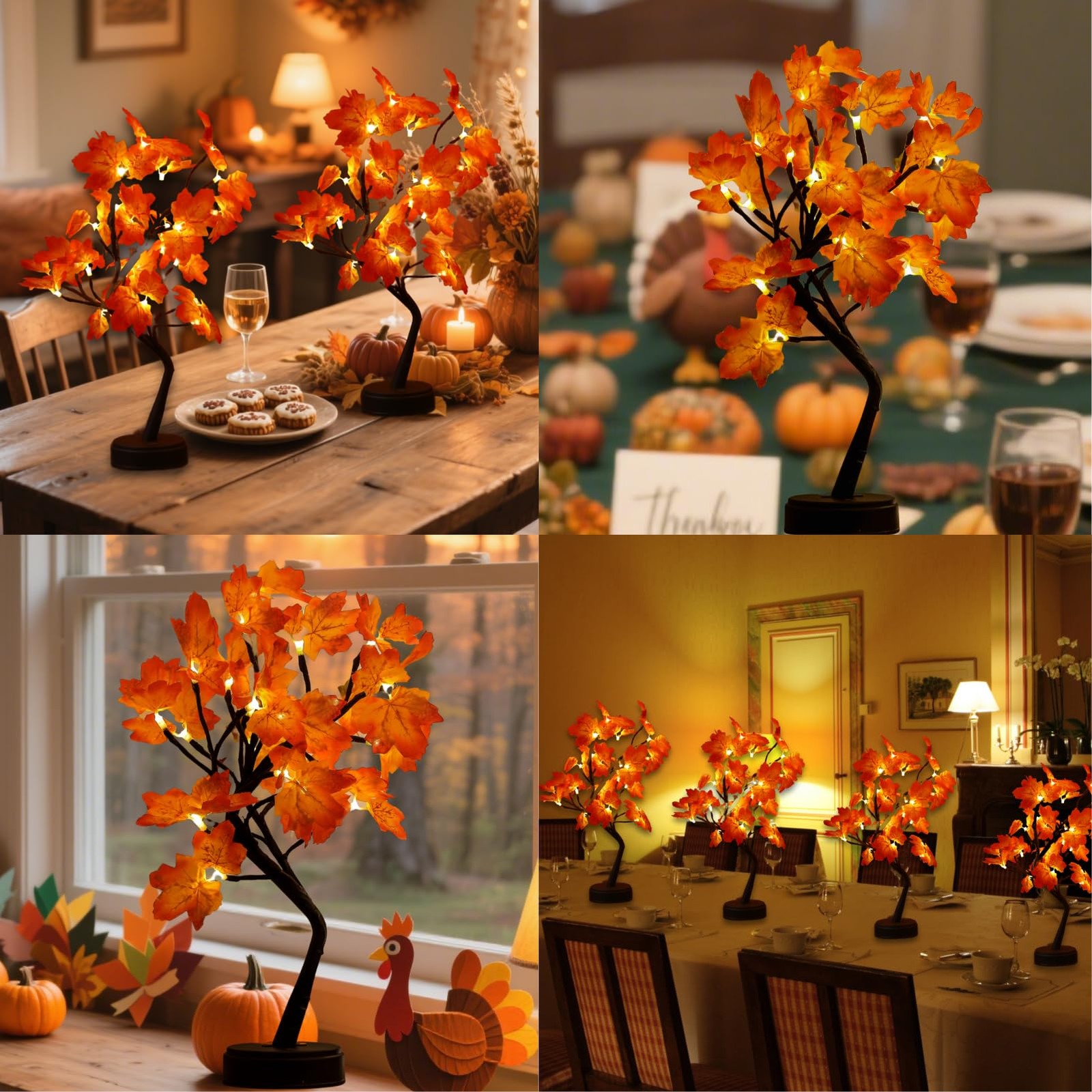 Artificial Fall Lighted Maple Tree 24 LED Thanksgiving Decorations Battery/US…