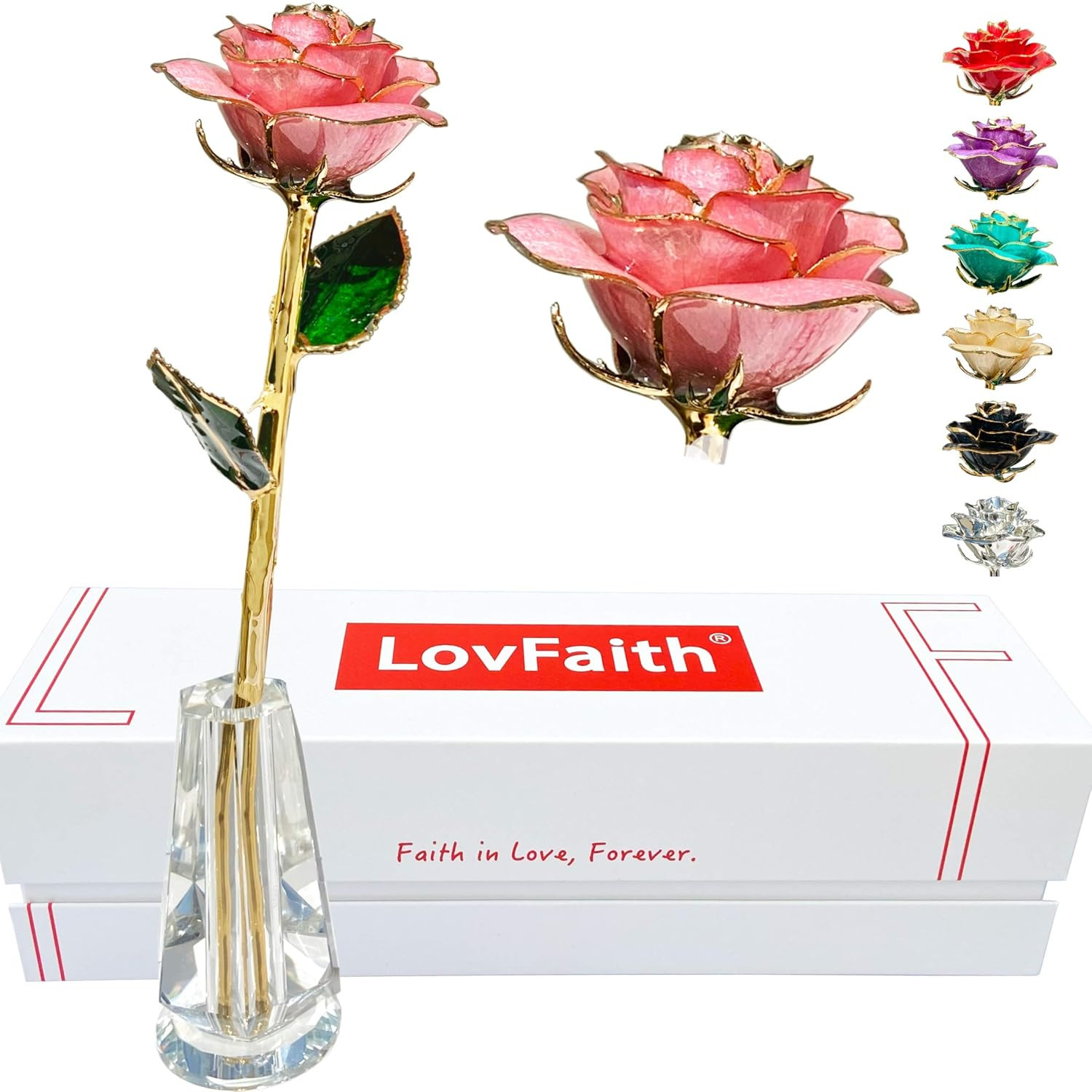 24K Gold Dipped Real Rose with Crystal Stand, Anniversary Valentines Day Romanti