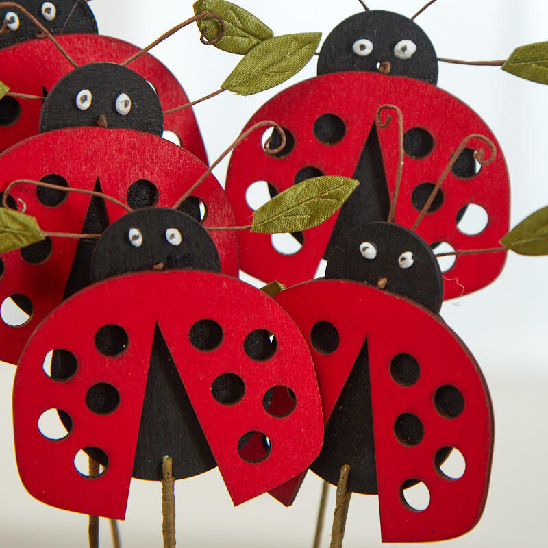 Package of 6 Whimsical Wood Ladybug 14″ Floral Picks