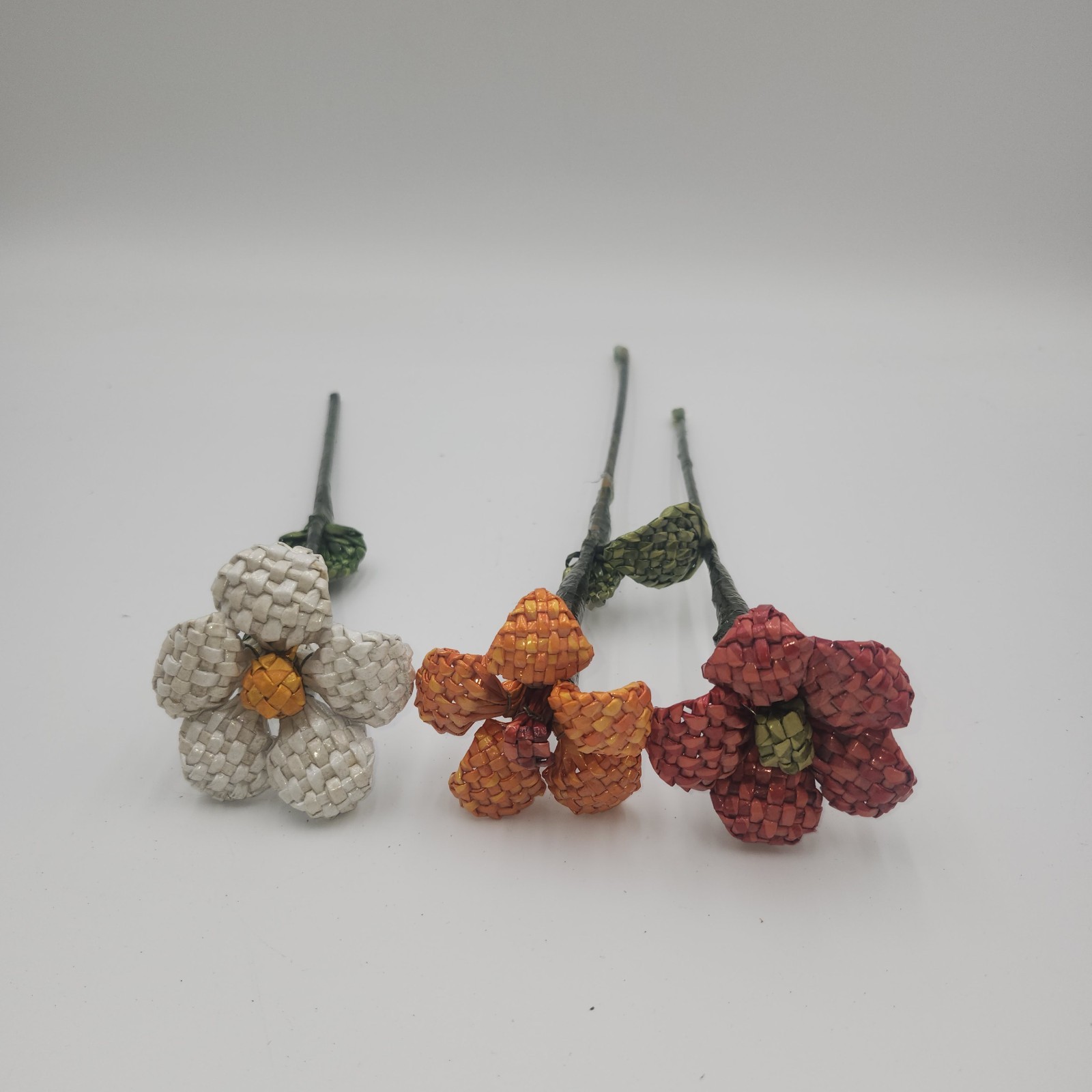 12 in. Artifical Stems Lot Of Vintage Straw Handmade Flower Flowers woven