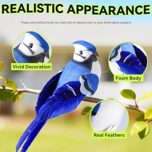 6pcs Realistic Artificial Birds with Real Feathers, Clip-on Christmas Tree