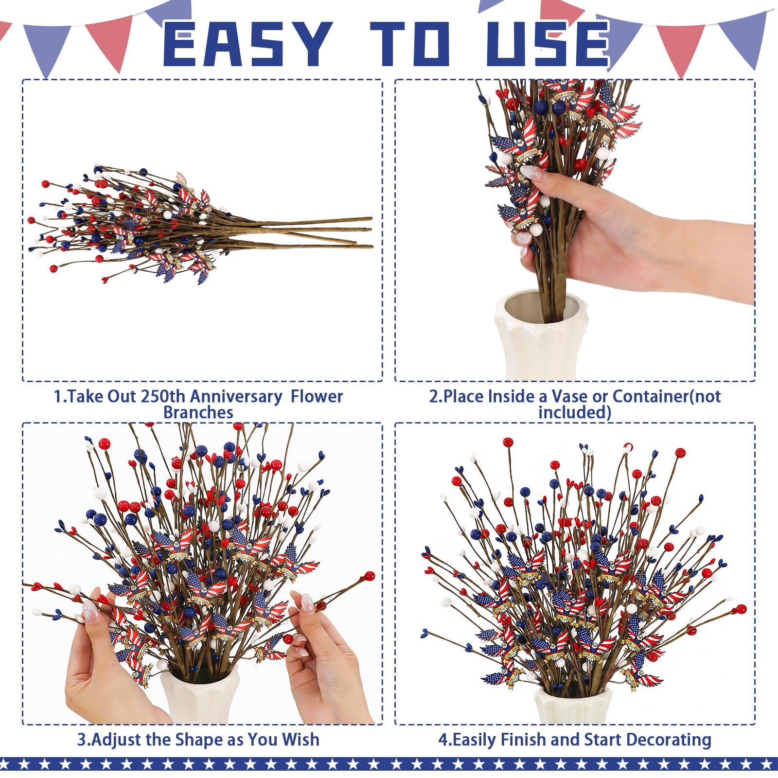 4 Pcs 250th Anniversary 4th of July Decorations Table Centerpieces, 17.7in Pa…