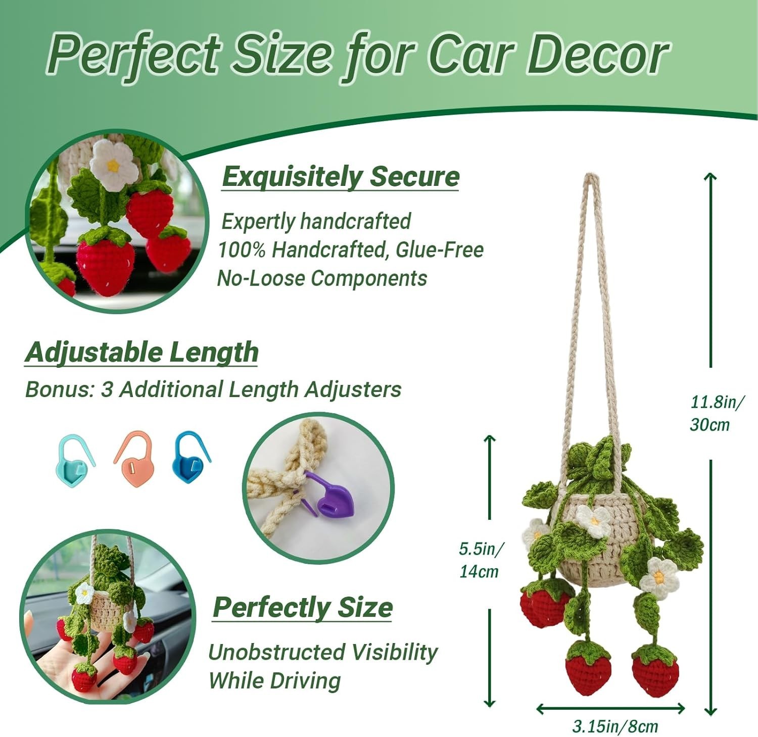Crochet Hanging Plant for Car,Car Decorations Interior,Plant Strawberry Aesth…