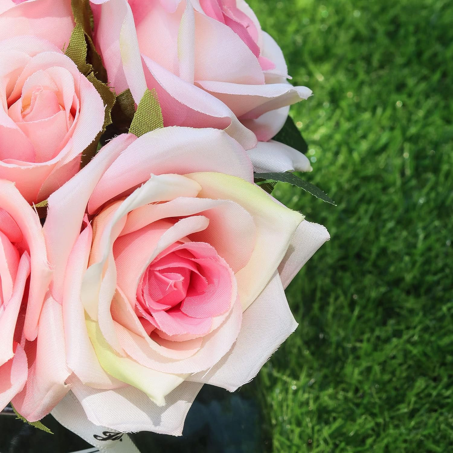 Artificial Flower and Glass Vase, Silk Rose Flower Glass Bottle Set, Suitable fo