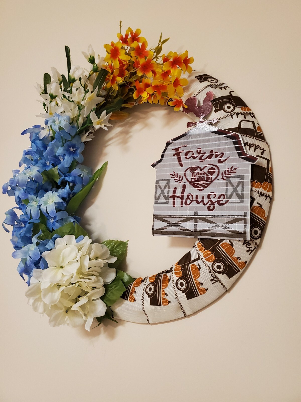 FARMHOUSE wreath Hydrangeas Hyacinth Heart burlap FALL spring SUMMER Front Door