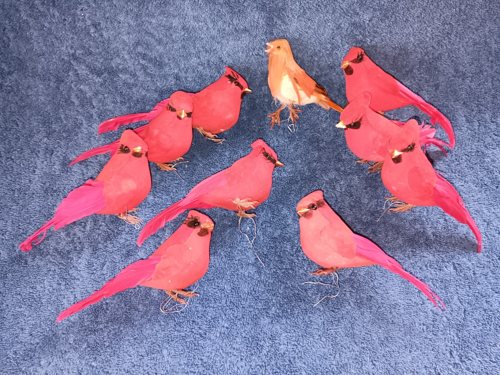 Wired Artificial 9 Red Cardinal Birds 1 Brown Mix Arrangement Decorations Arts