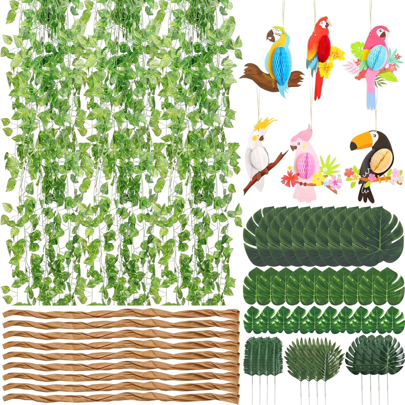 61 Pack Rainforest Decorations Luau Jungle Party Decors, 12 Tropical Birds Ho…