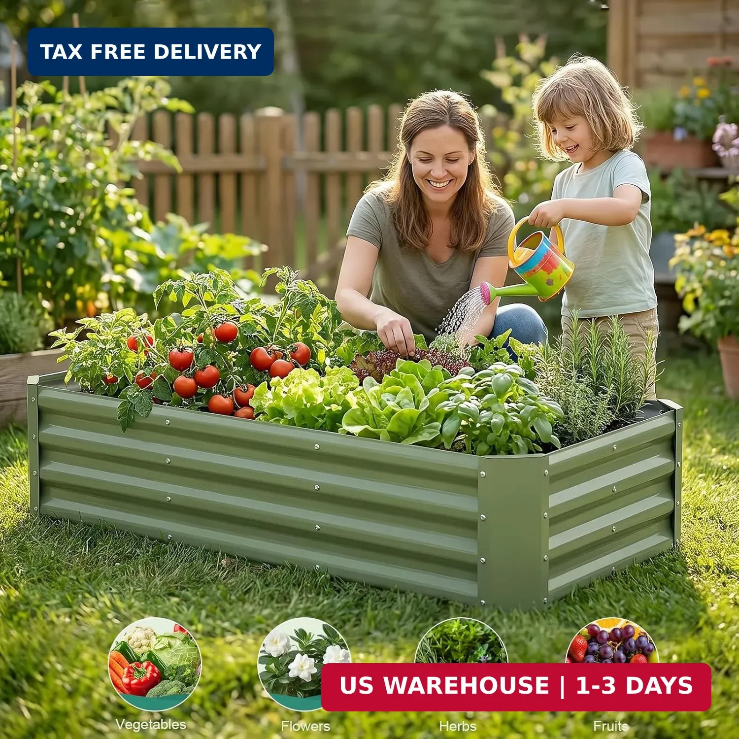 Galvanized Steel Raised Garden Bed, 4x2x1ft, Green | Metal Garden Planter Box Ou
