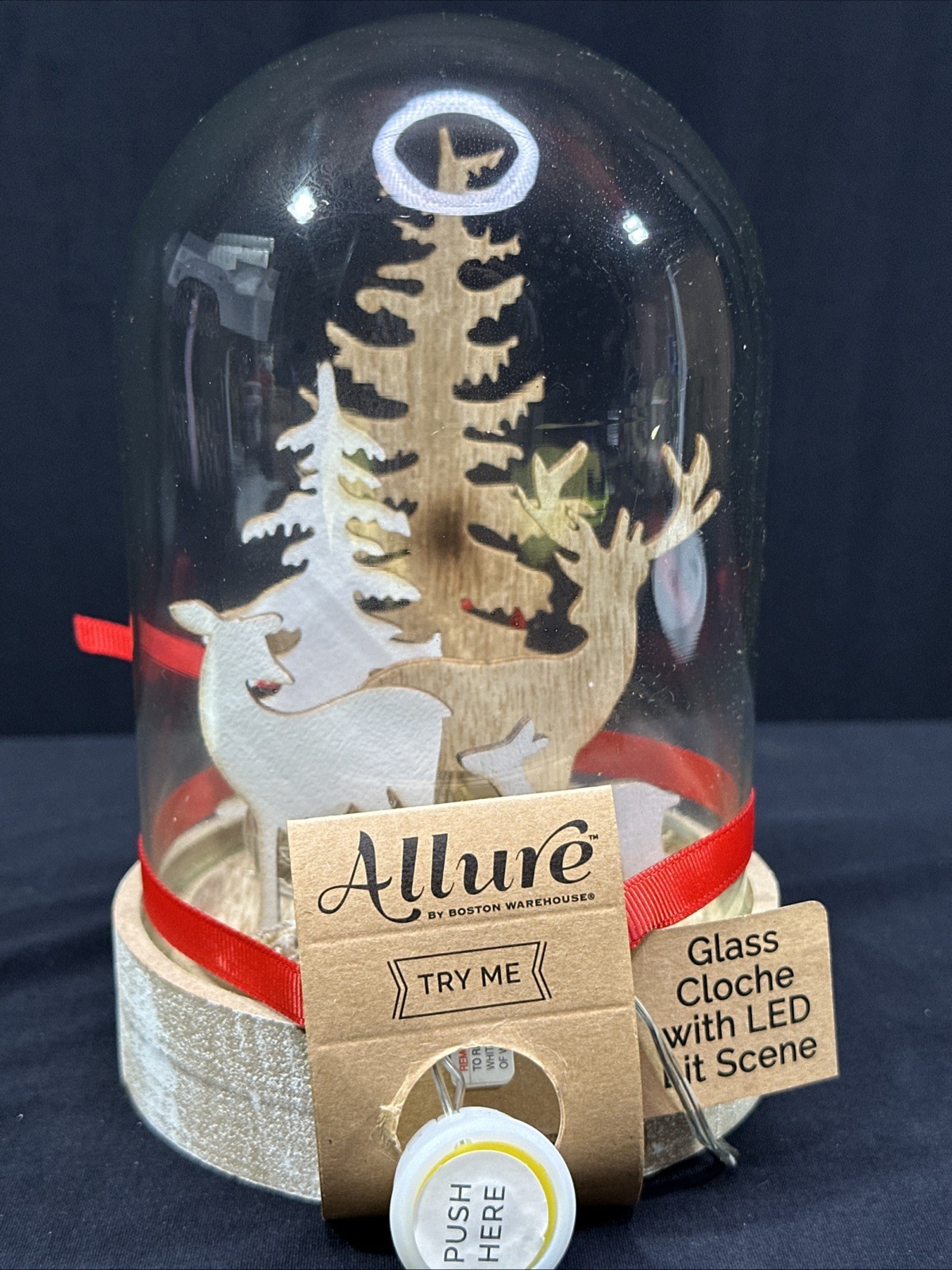 Allure Clear Cloche Glass Dome Jar Display Case Tabletop Center LED Deer 7.5”