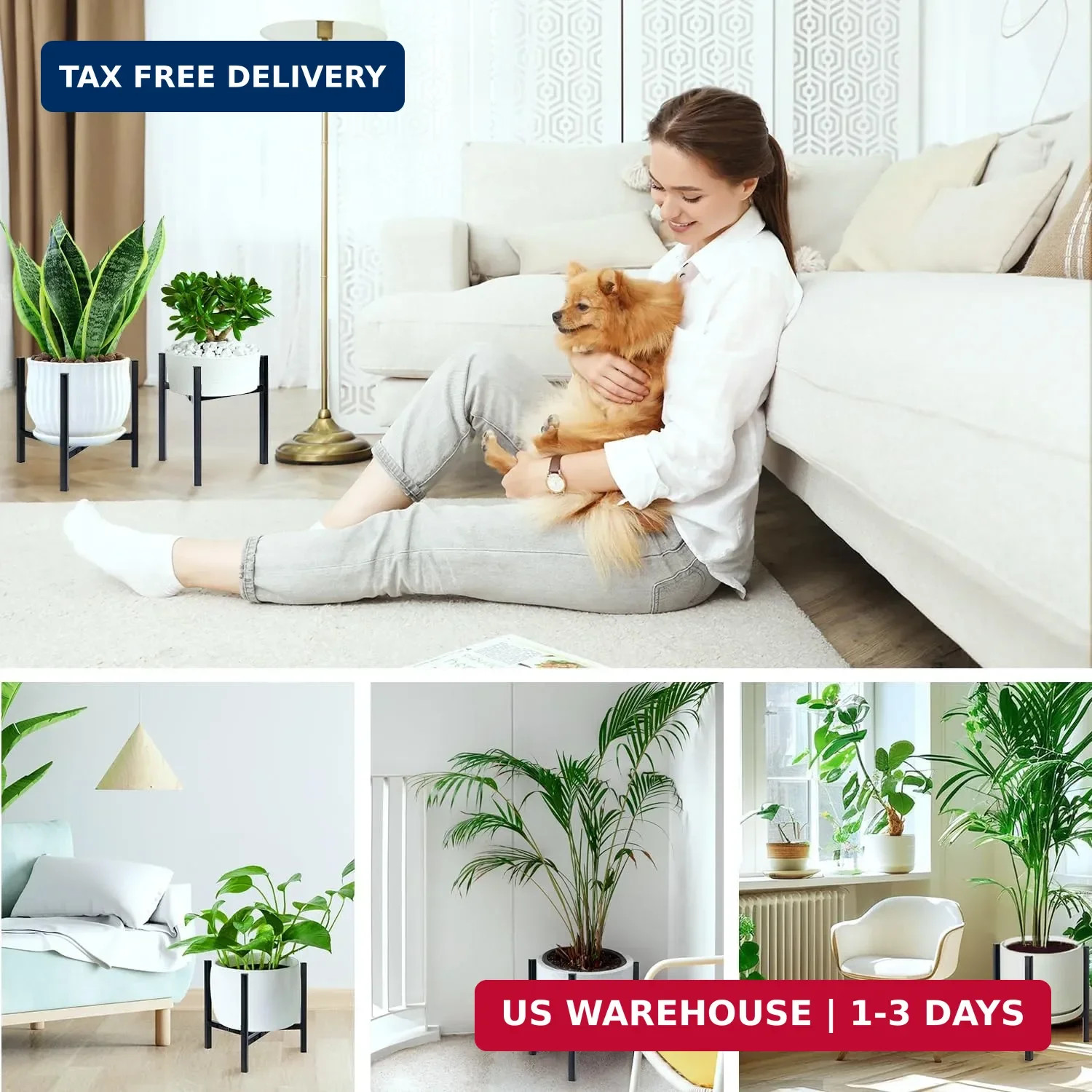 Airpark Plant Stand Indoor Adjustable, Metal Modern Plant Stands, Heavy Duty Sta