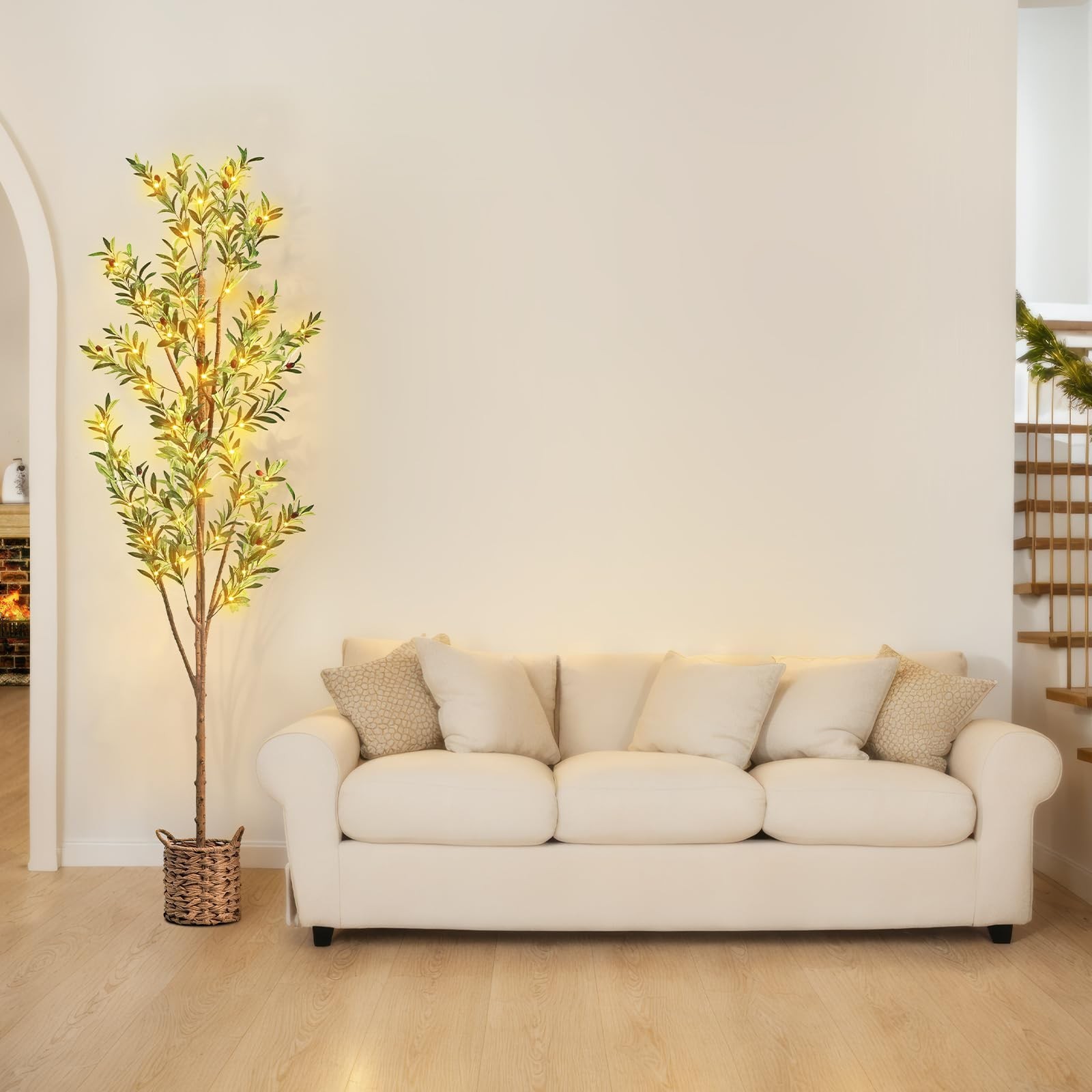 6ft Artificial Olive Tree with LED Fairy Lights, Tall Faux Potted Plant with …