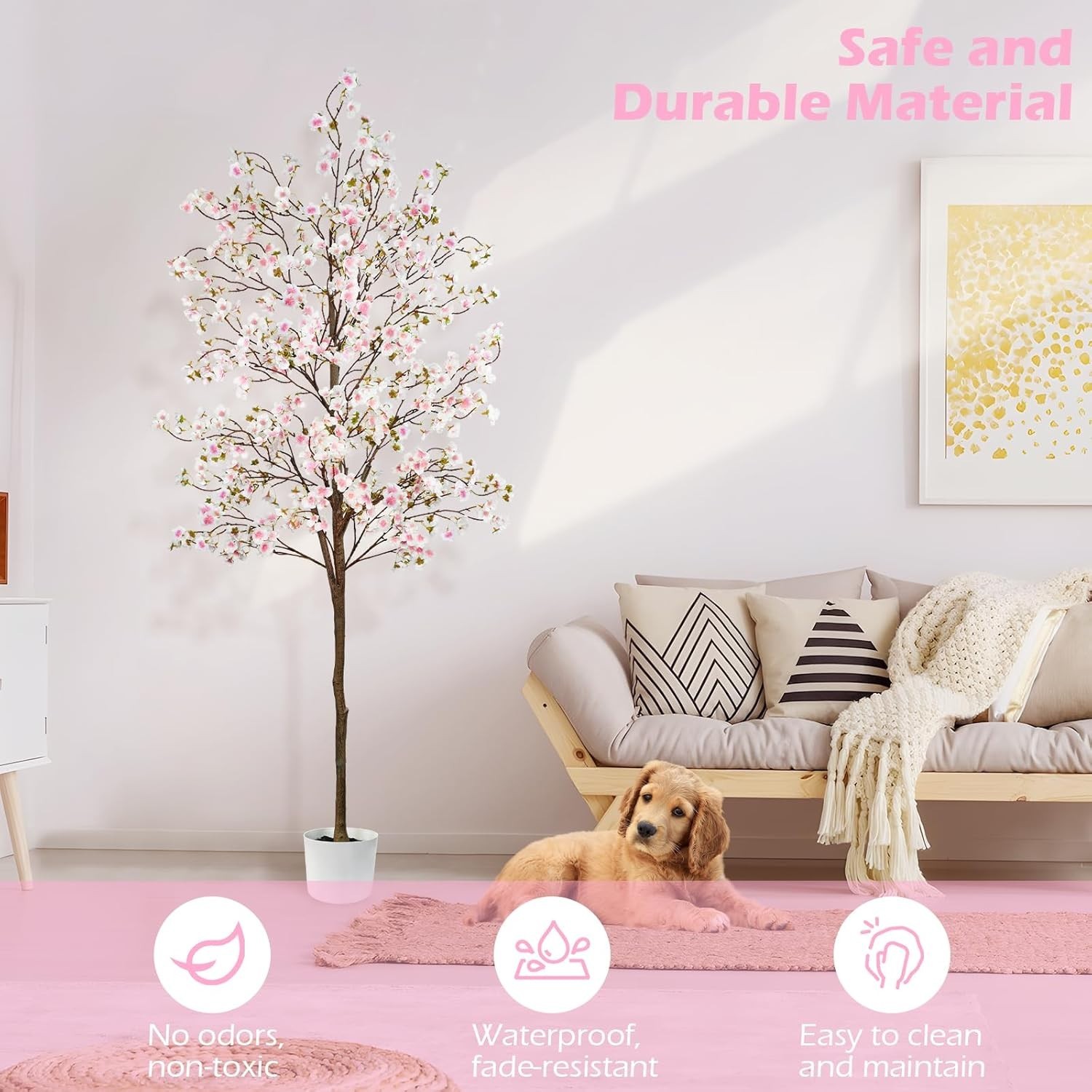 6FT Artificial Cherry Blossom Tree Pink with White Planter