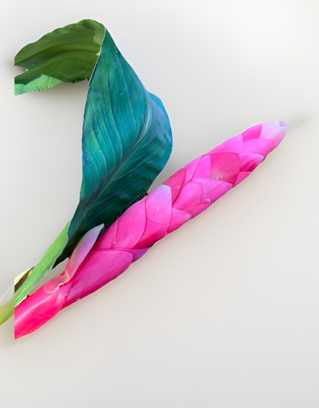 Large Faux Pink Ginger Flower Stem Tropical Heliconia Floral Decor Hawaiian