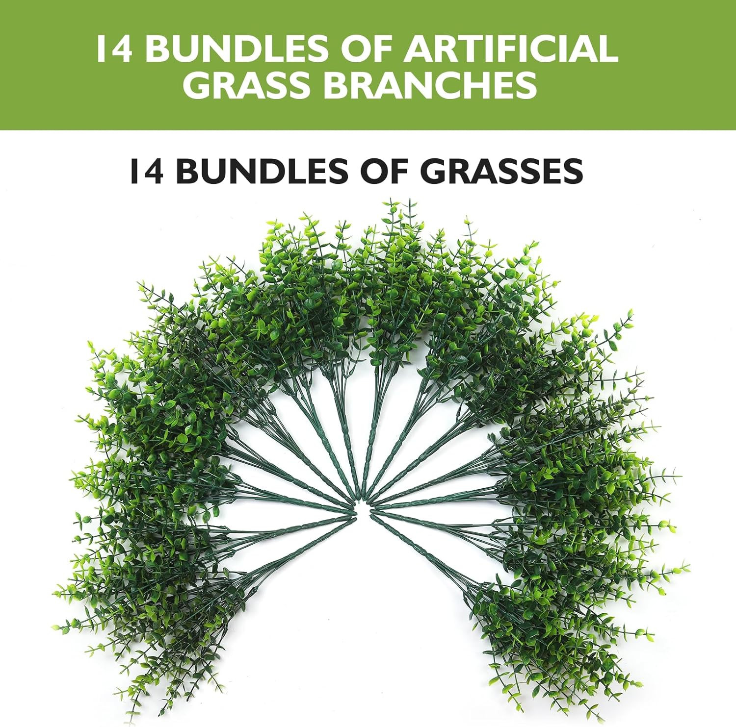 14 Bundles Artificial Grass UV Resistant for Patio Outdoors Fake Faux Silk Plant