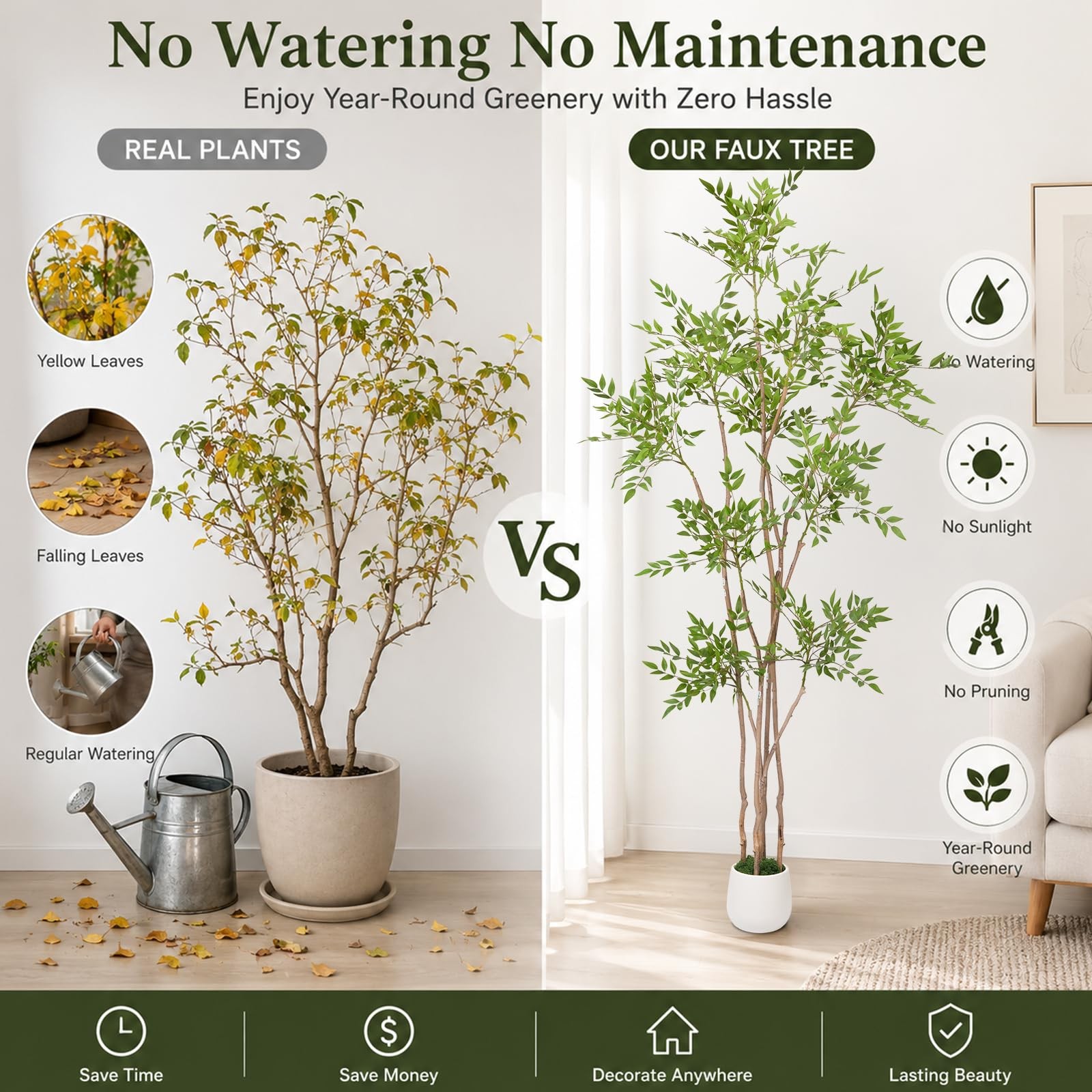 7FT Artificial Nandina Tree, Faux Plants Indoor with Pot