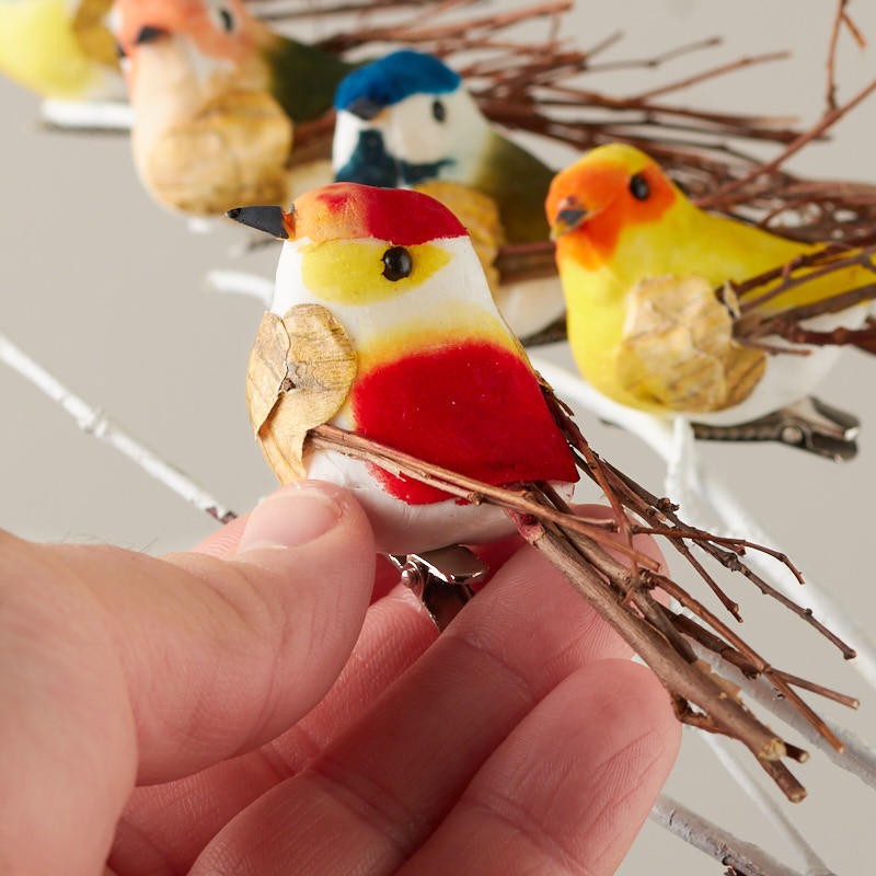 Bulk Package of 12 Natural Twig 3-3/4″ Mushroom Birds with Alligator Clips