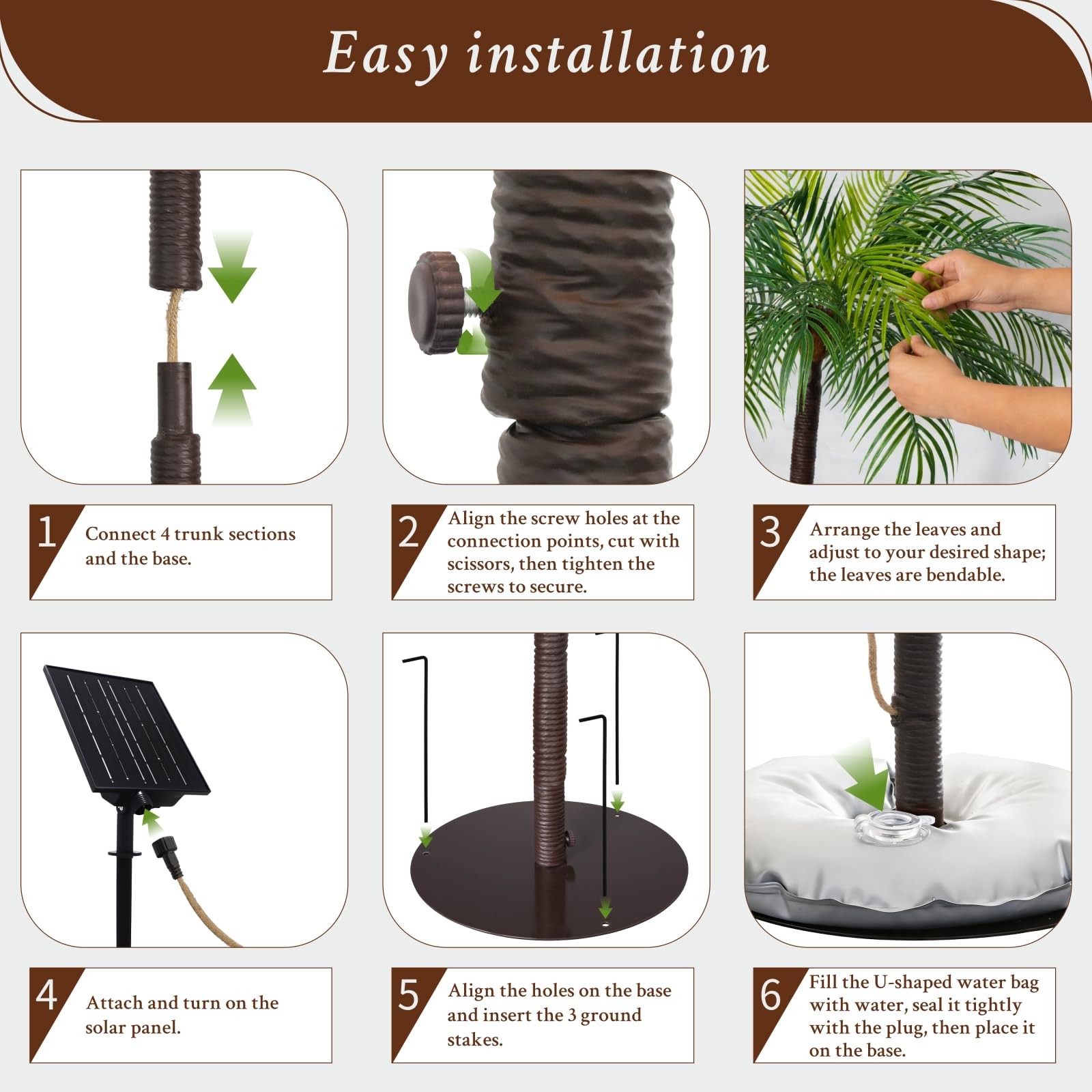 Solar-Powered Artificial Palm Tree 5.9FT with 200 LEDs, Artificial Tree Recha…
