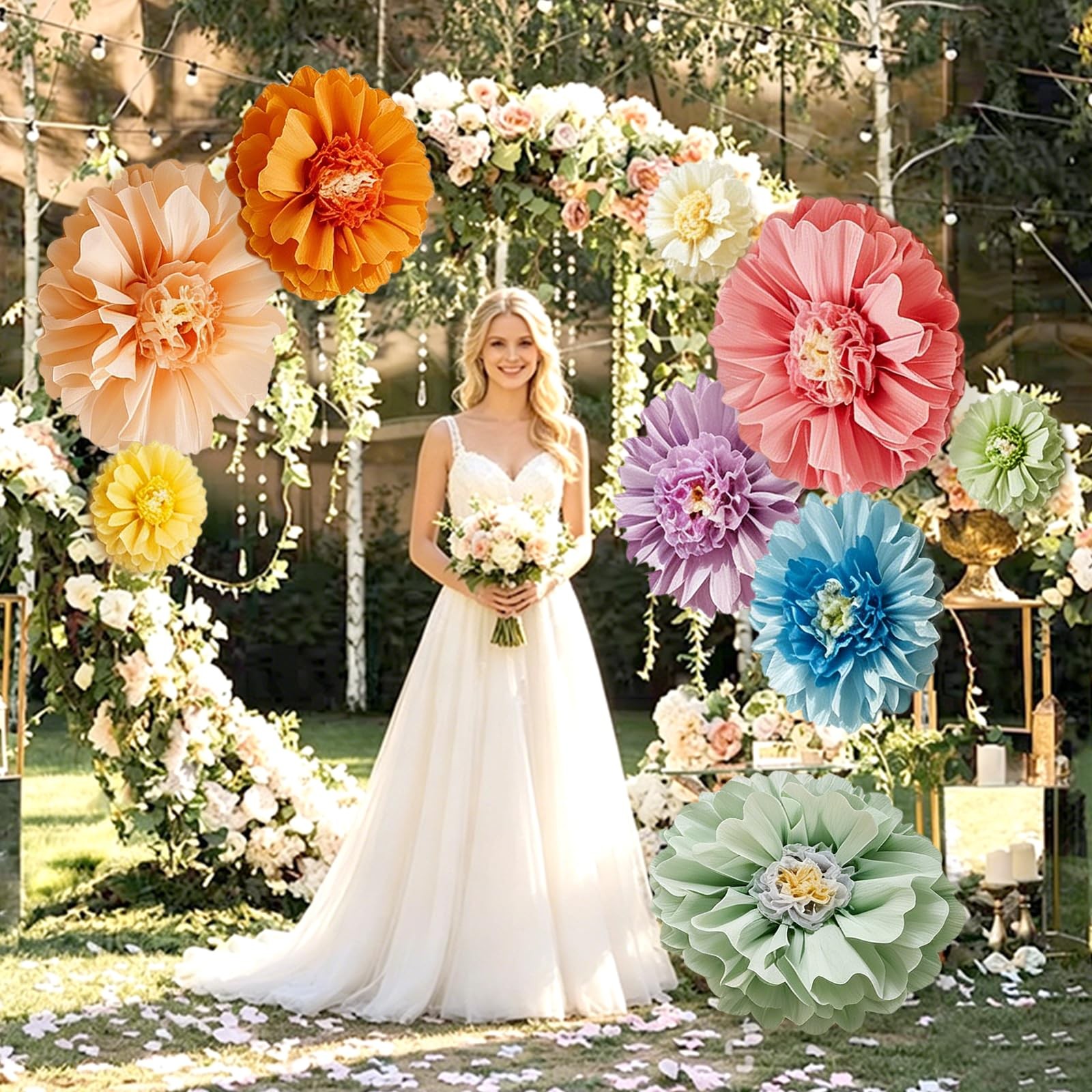 Giant Paper Flowers Set 9 PCS 31.5/24/14 Inch Colorful Wall Party Decor Prop