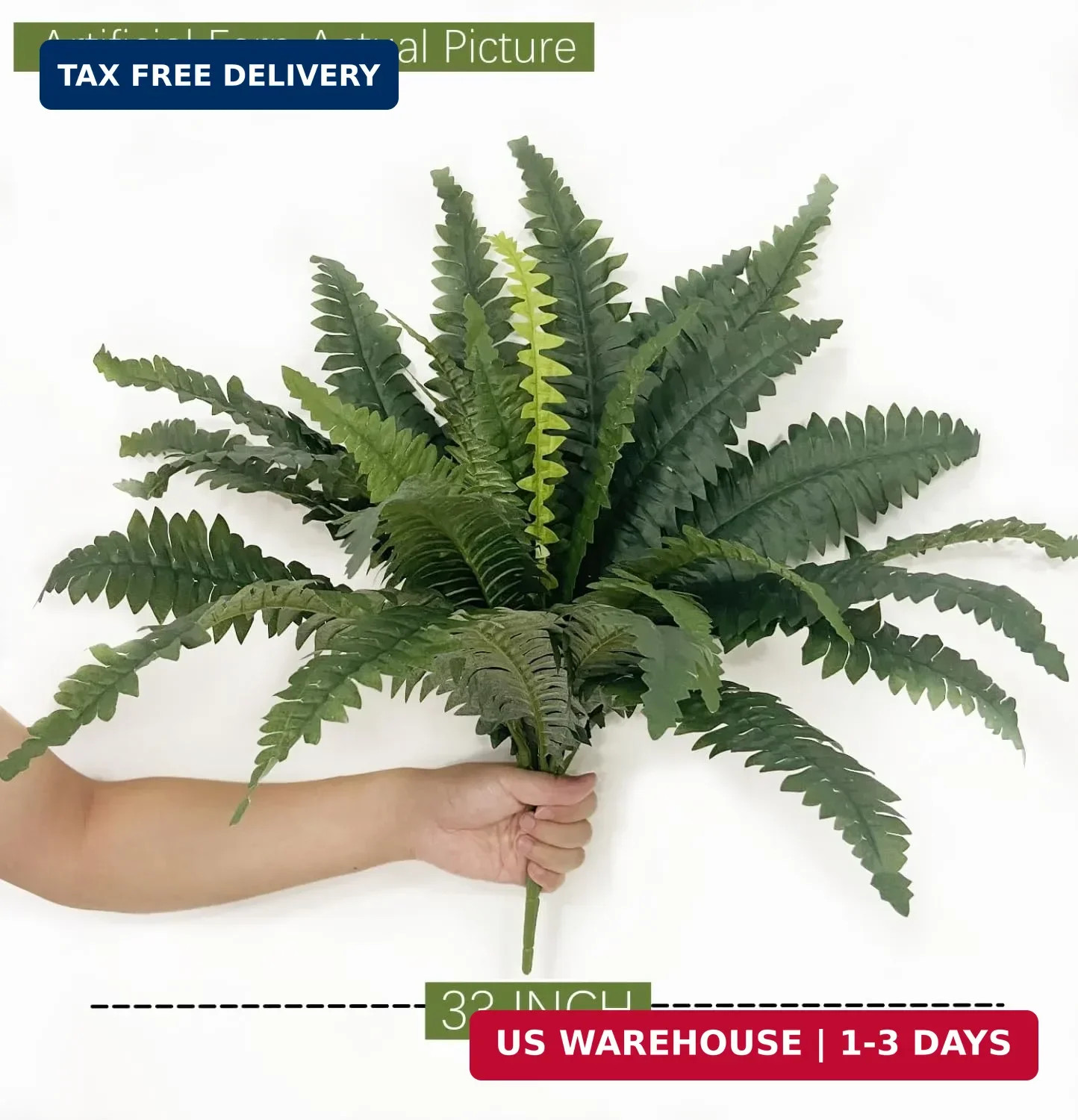 Artificial Boston Ferns Bush Plants Large, Set of 3 Large Artificial Ferns for O