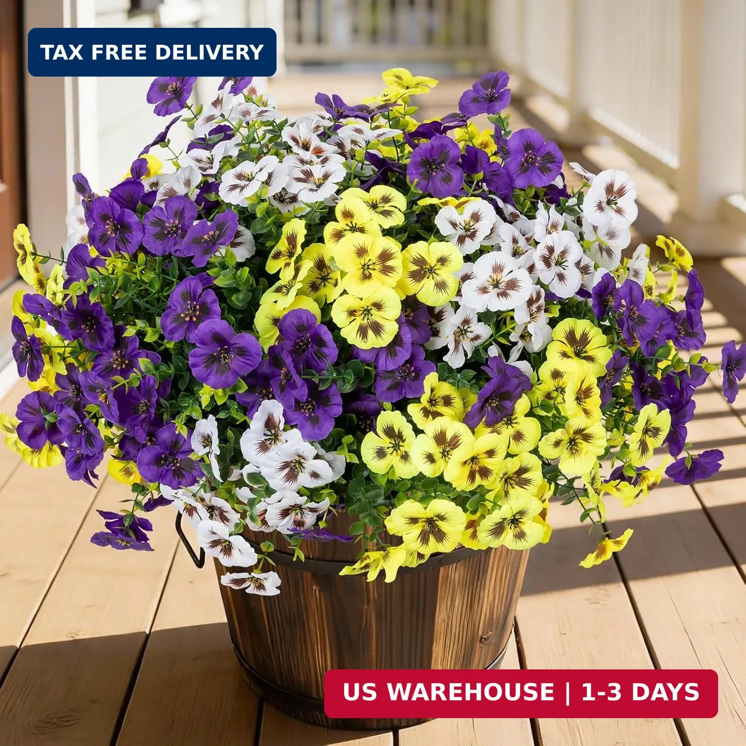24 Pcs Artificial Fake Pansy Flowers for Outdoor,Faux Silk Plants Flowers UV Res