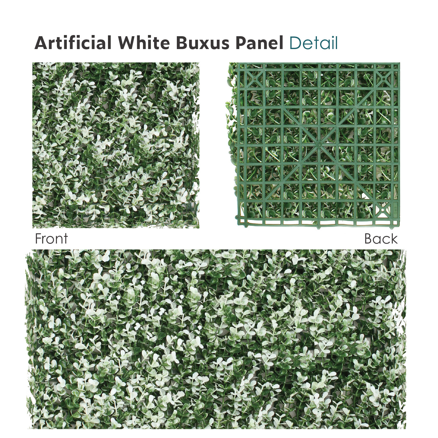 20 in Artificial White Buxus Mat Faux Fence Panel Wall Decor Ficus Grass Hedge