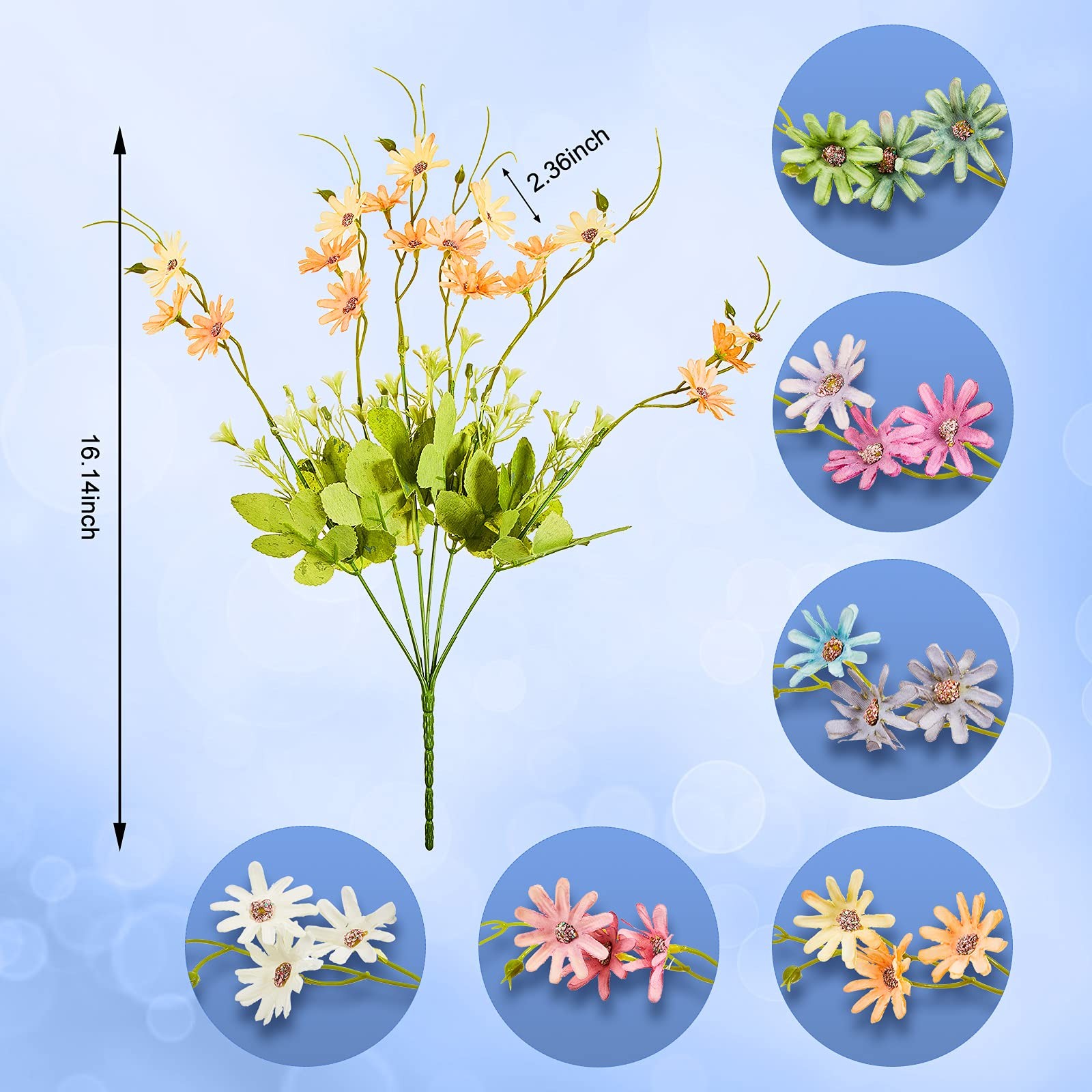 6-Bundles Faux Daisy Plant, Artificial Silk Flower Multicolor Bouquet for Ind…