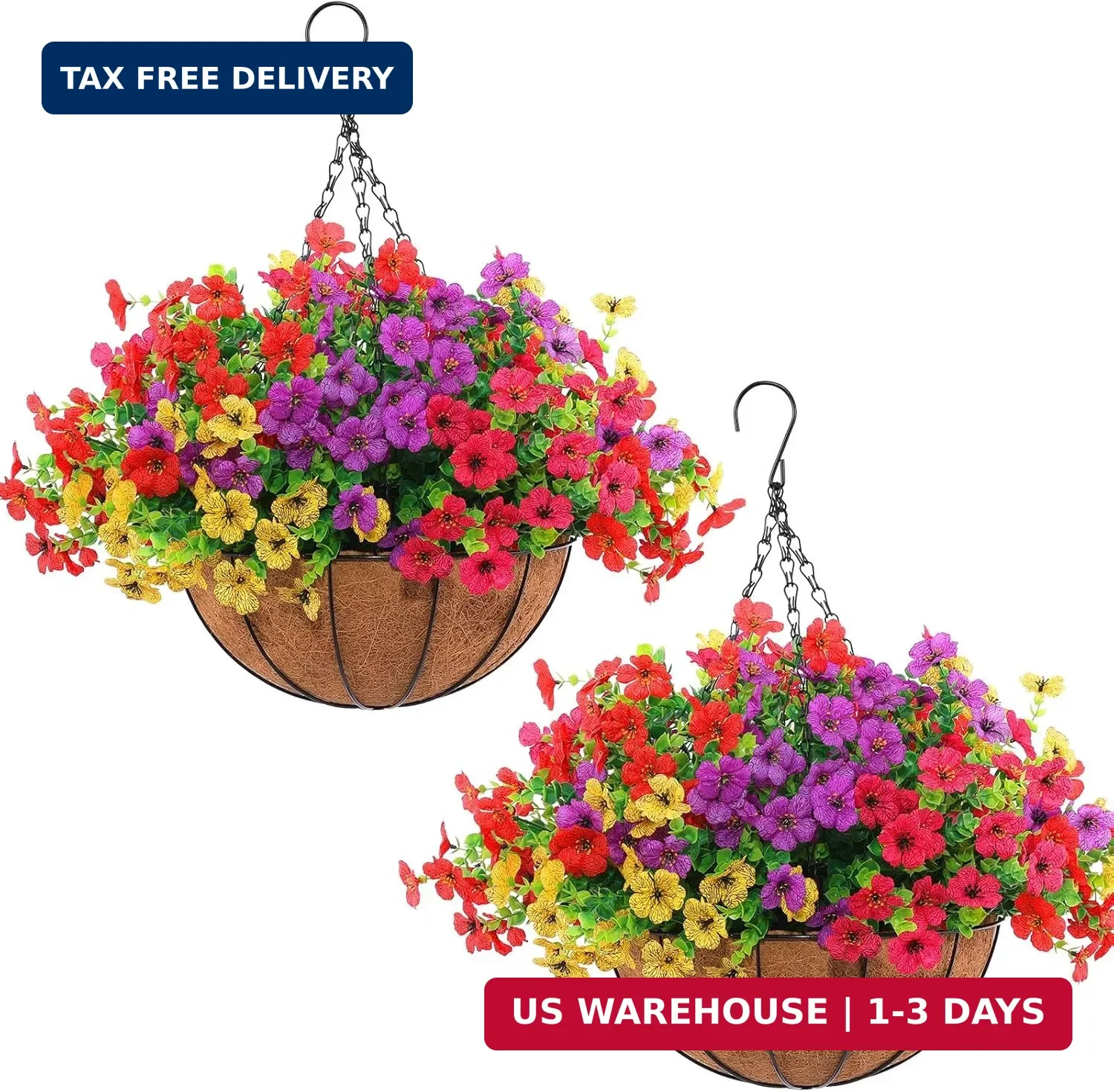 Hananona 2 Set Artificial Outdoor Flowers with Hanging Basket, 2 Hanging Planter