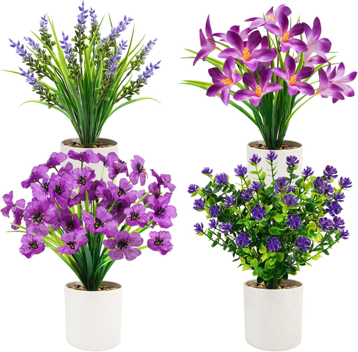 4 Pack Artificial Flowers in Pots, Mini Fake Potted Plants Small Faux Flowers fo