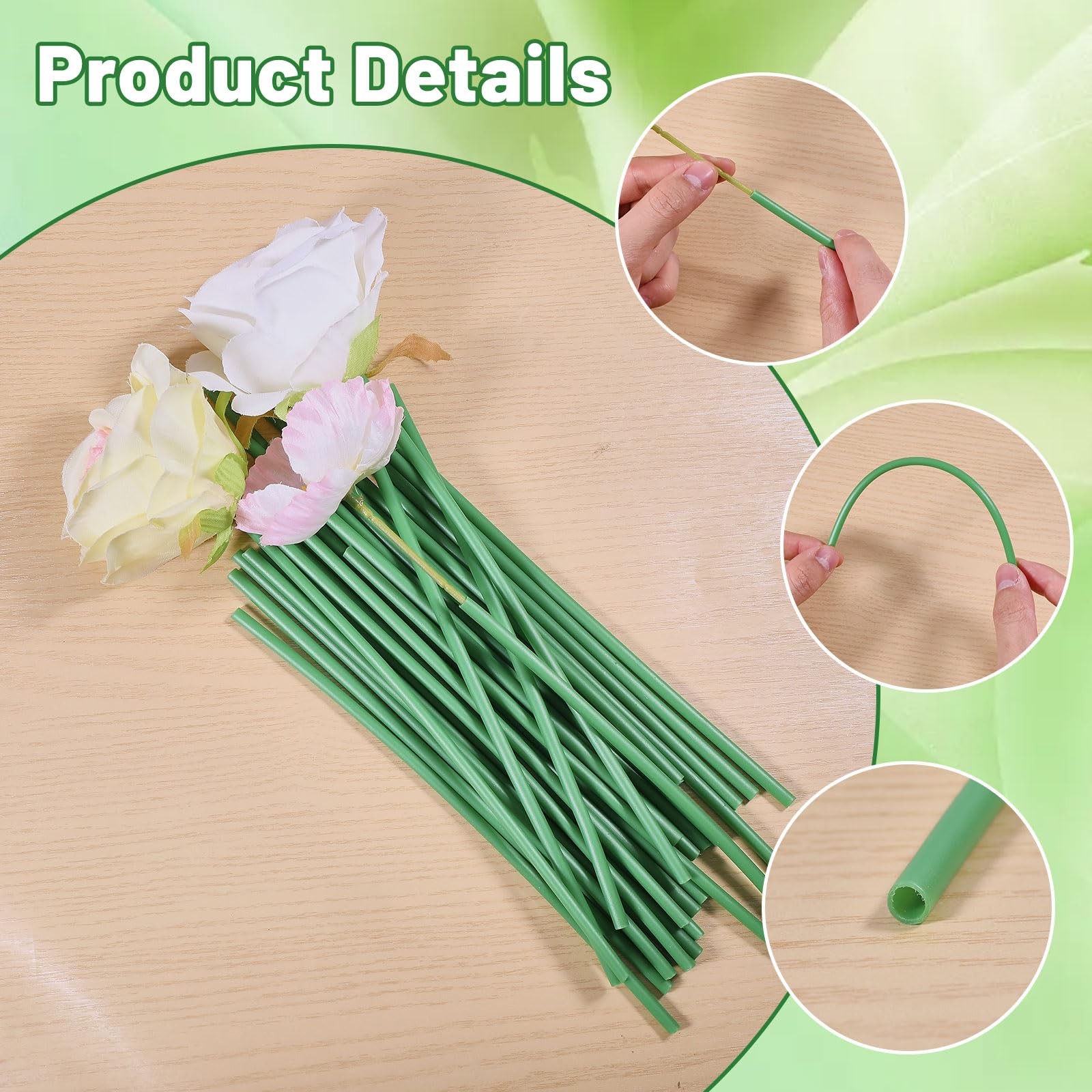 100Pcs Green Tubing Roll Flower Tubes Floral Bouquets Florist Bundling Wire S…