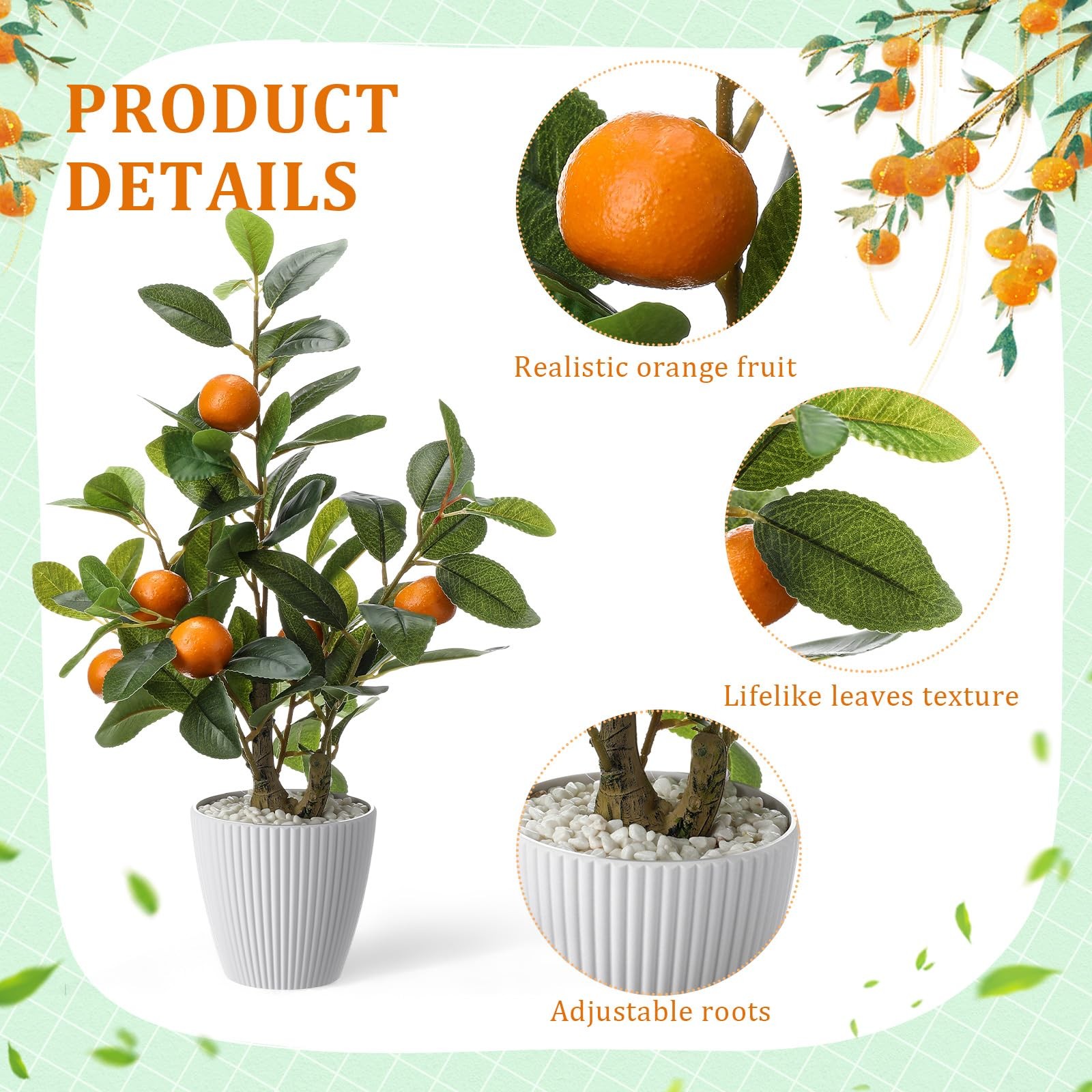 2 Pack Artificial Orange Potted Plants 19.7 Inches Fake Tree Fruit Pot Decor