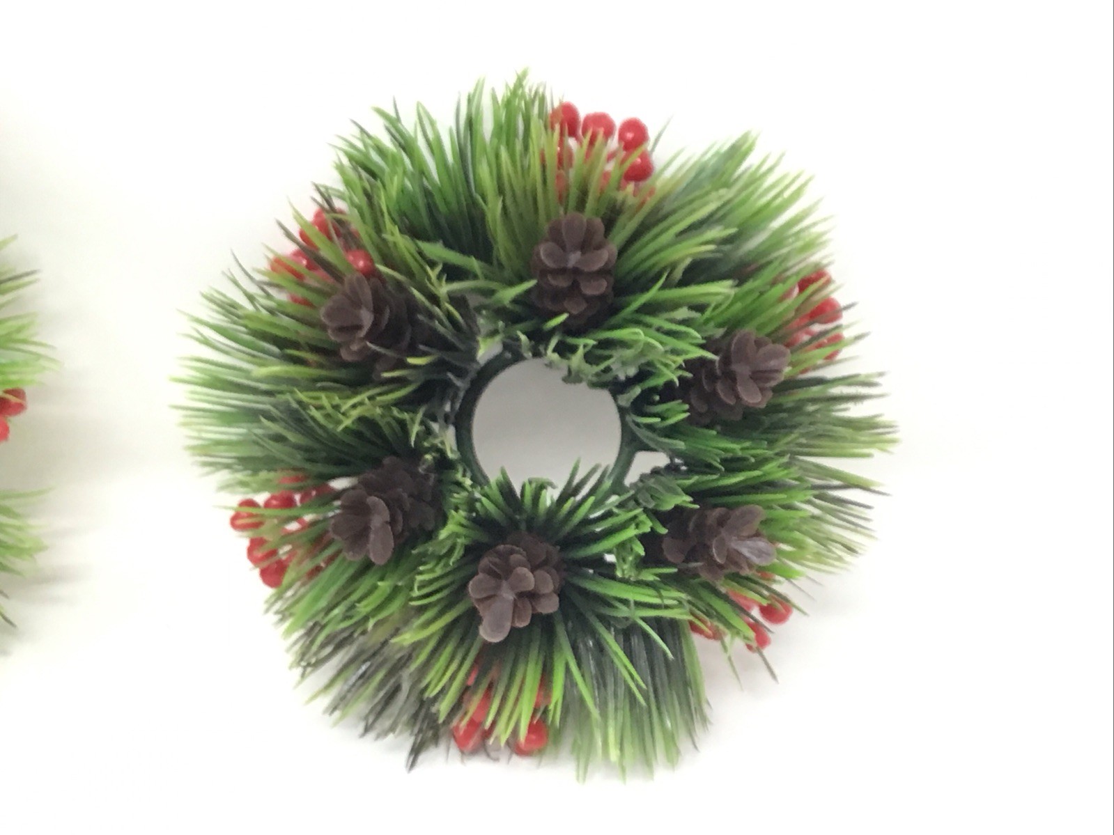 Christmas Wreath Ring Plastic Berries Pinecones Greens MCM Vintage Set Of 2