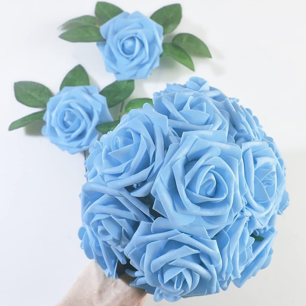 25pcs Aqua Blue Roses with Flexible Stems Indoor Decoration for All Occasions