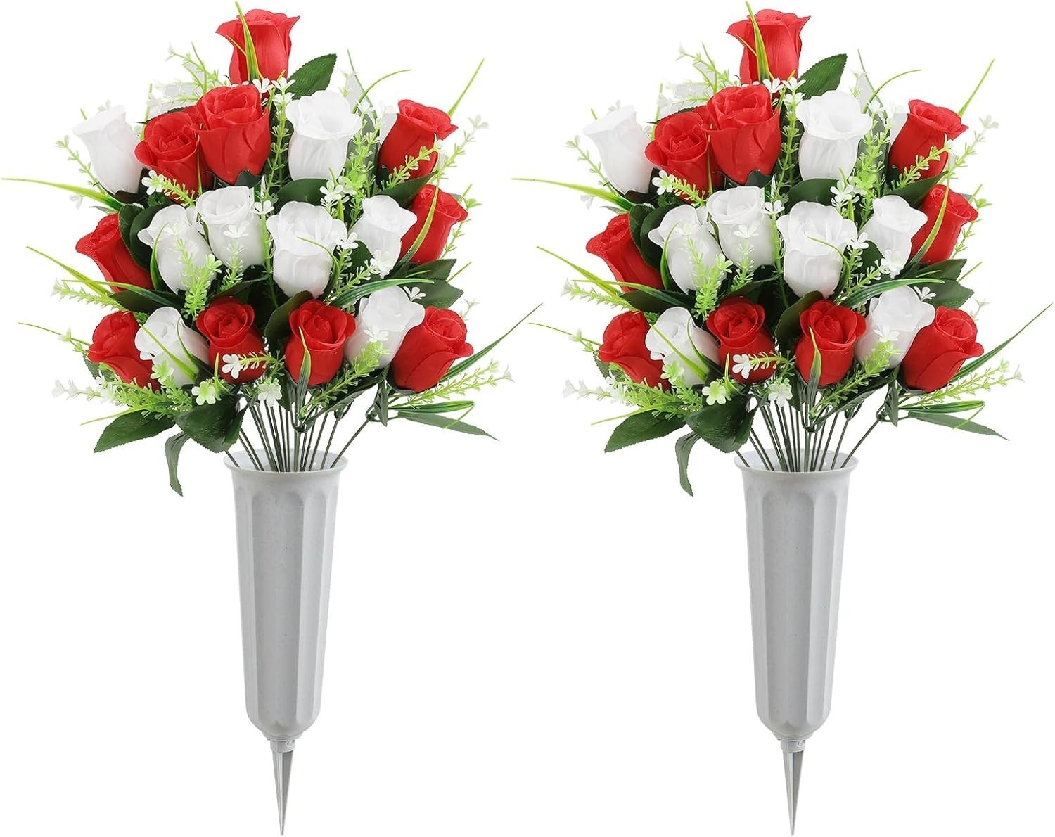 2 Sets Artificial Cemetery Flowers, Grave Decorations Roses, Memorial Flowers…