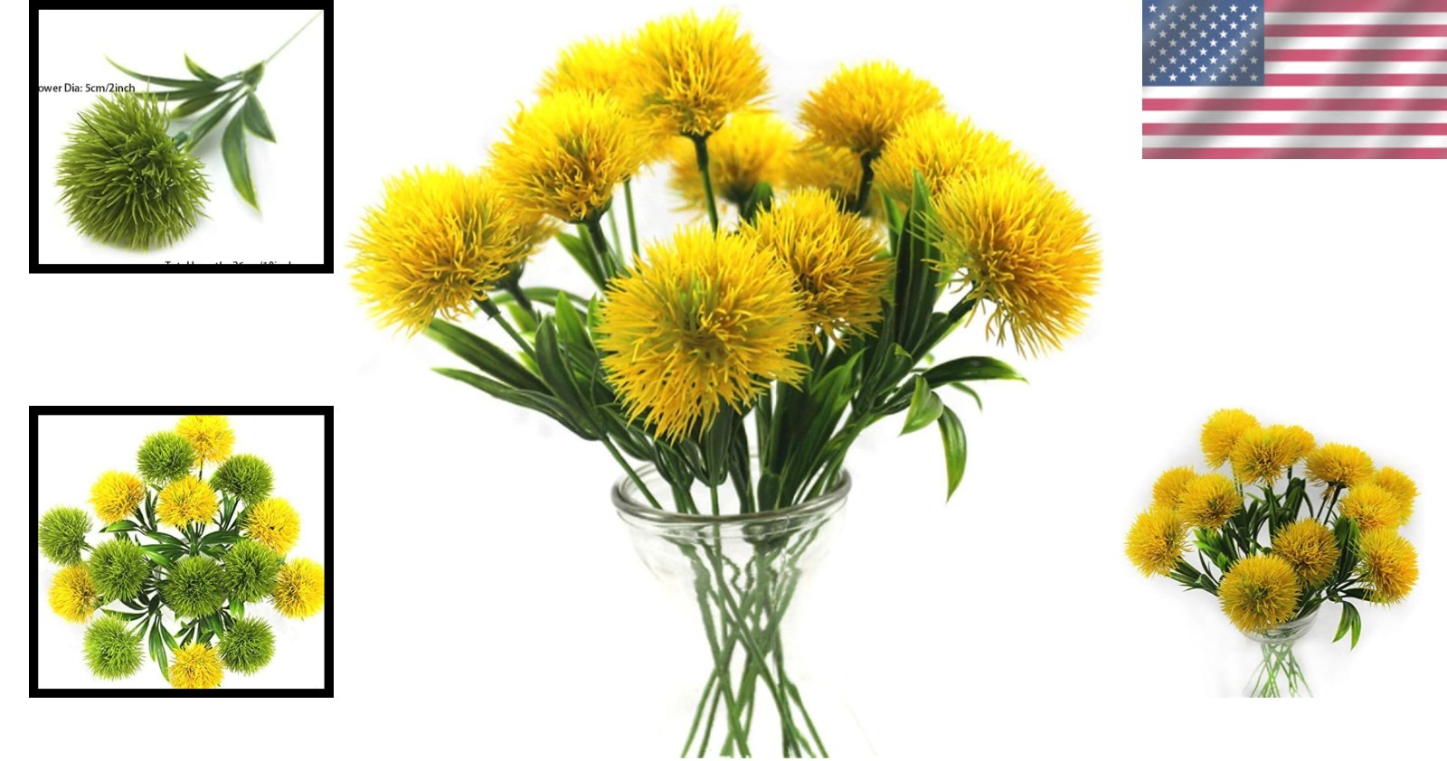 Low Maintenance 10 Pcs Yellow Dandelion Artificial Flowers for -Round Beauty