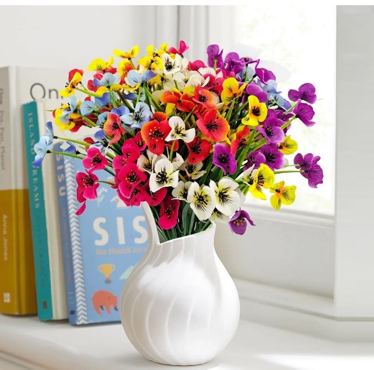 12 Bundle UV Protected Indoor/Outdoor Faux Pansies Silk Flower Decor