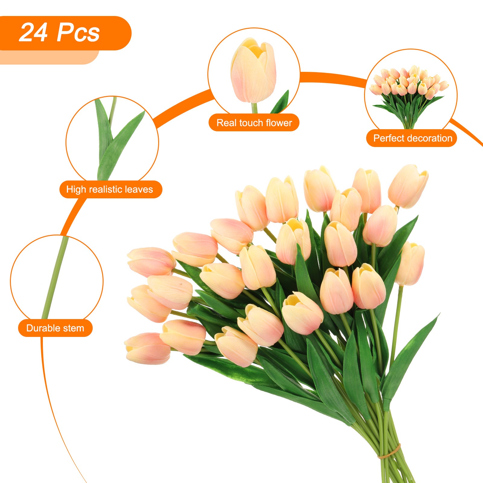 24Pcs Fake Tulips Artificial Flowers PU Tulips with Stems Pale yellow