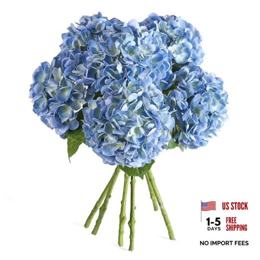 6PCS 22 inch Hydrangea Artificial Flowers Real Touch Faux Hydrangea Blue