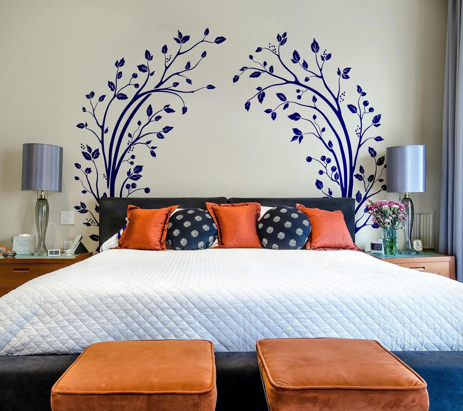 Bedroom Tree Branches and Leaves Wall Decal Sticker. Bedframe Decor. #6791