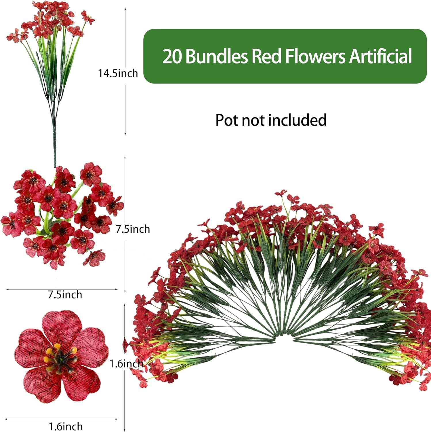 20 Bundles Artificial Flowers for Outdoors, UV Resistant Fake Flowers with Pl…