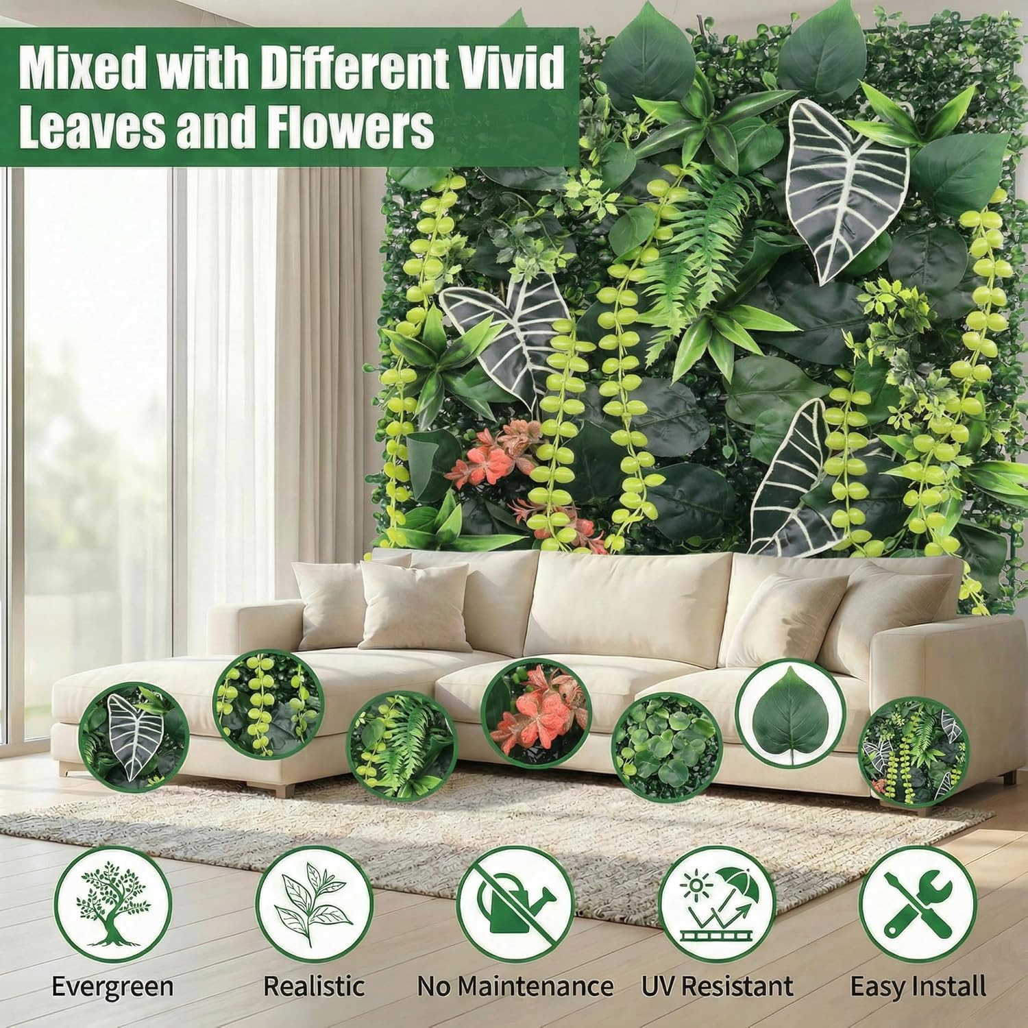 8 Pack 20″X20″Grass Wall Panels-Artificial Boxwood Panels for Greenery Wall Back