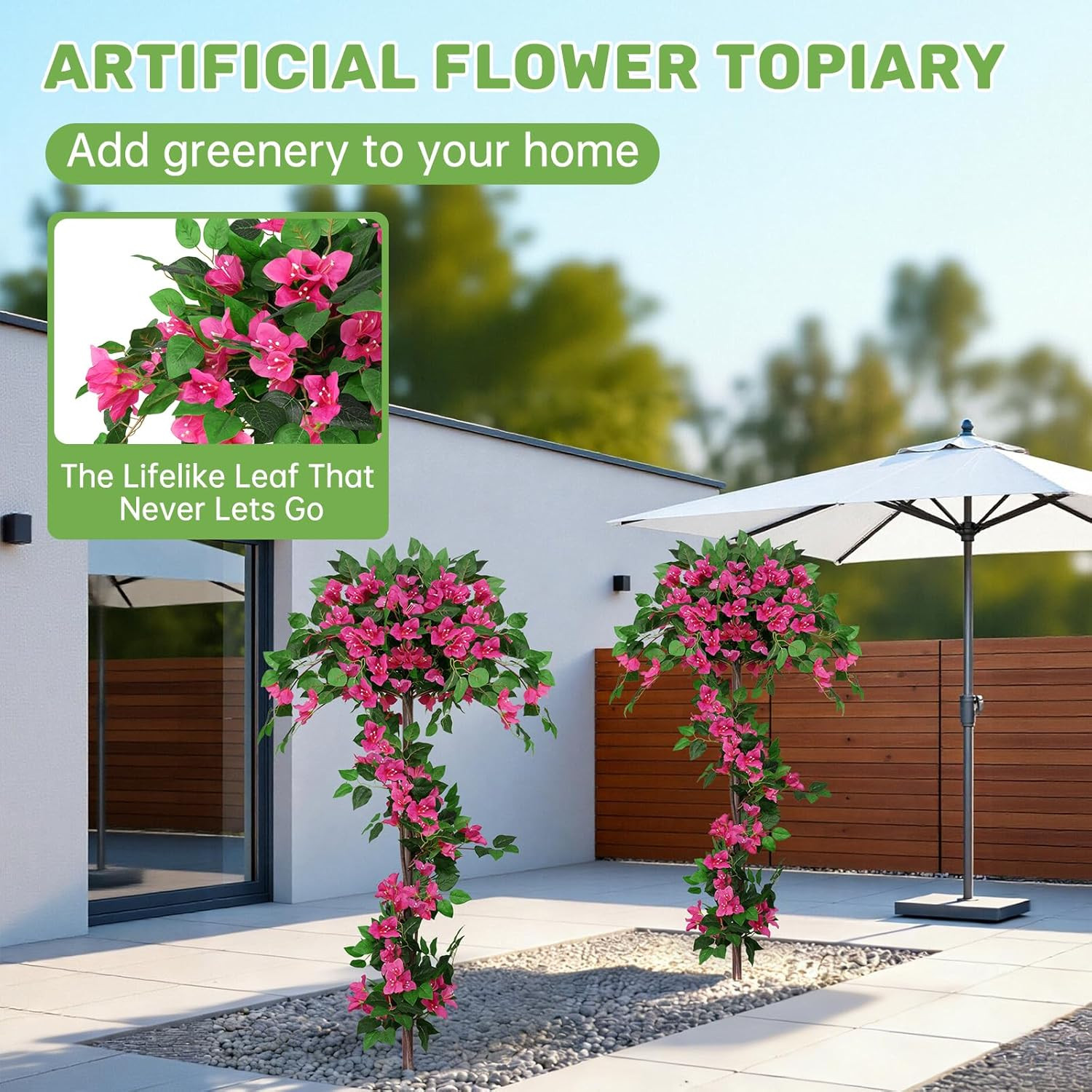 2Pack 5FT UV Resistant Artificial Bougainvillea Trees for Outdoor Decor
