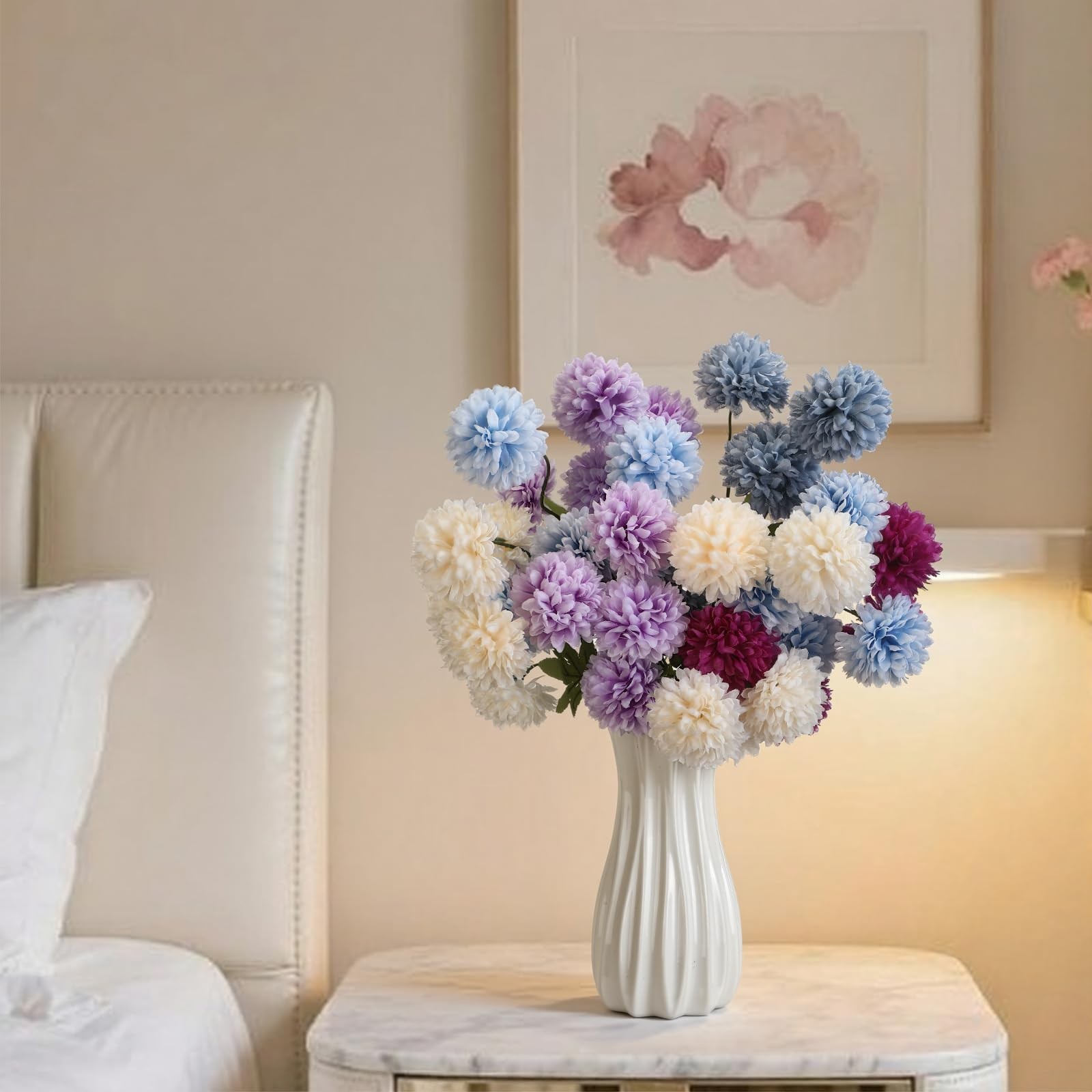 8pcs 21in Artificial Chrysanthemum Navy Blue Silk Mum Flowers with 5 Heads Fa…